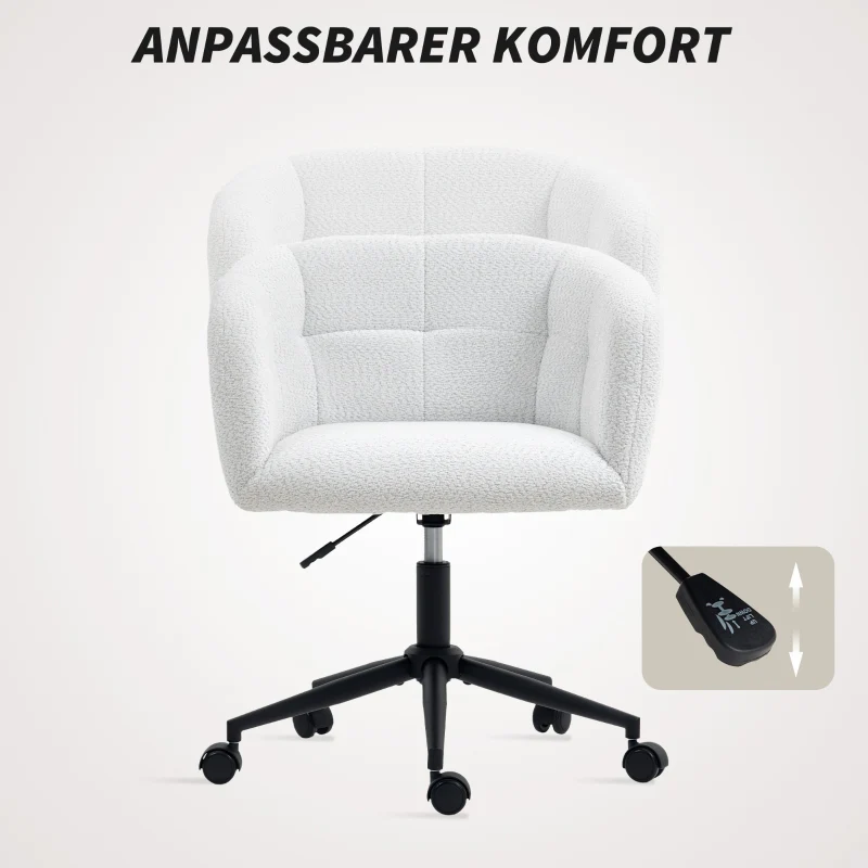 Office Chair Upholstered Tub Design Rolling Plush - Cream/Black - Image 5