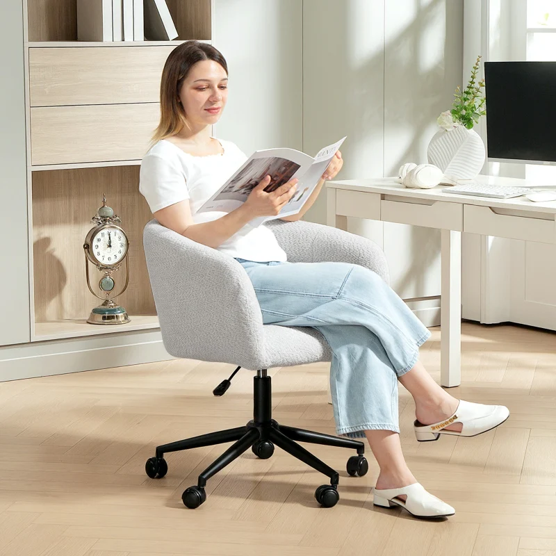 Office Chair Upholstered Tub Design Rolling Plush - Cream/Black - Image 6