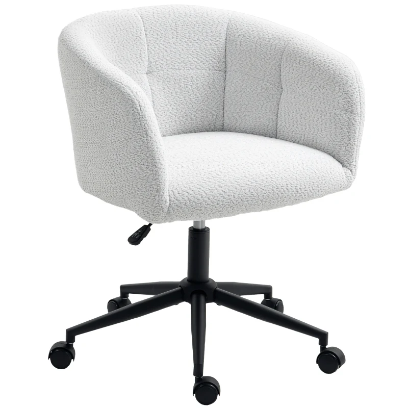 Office Chair Upholstered Tub Design Rolling Plush - Cream/Black - Image 8