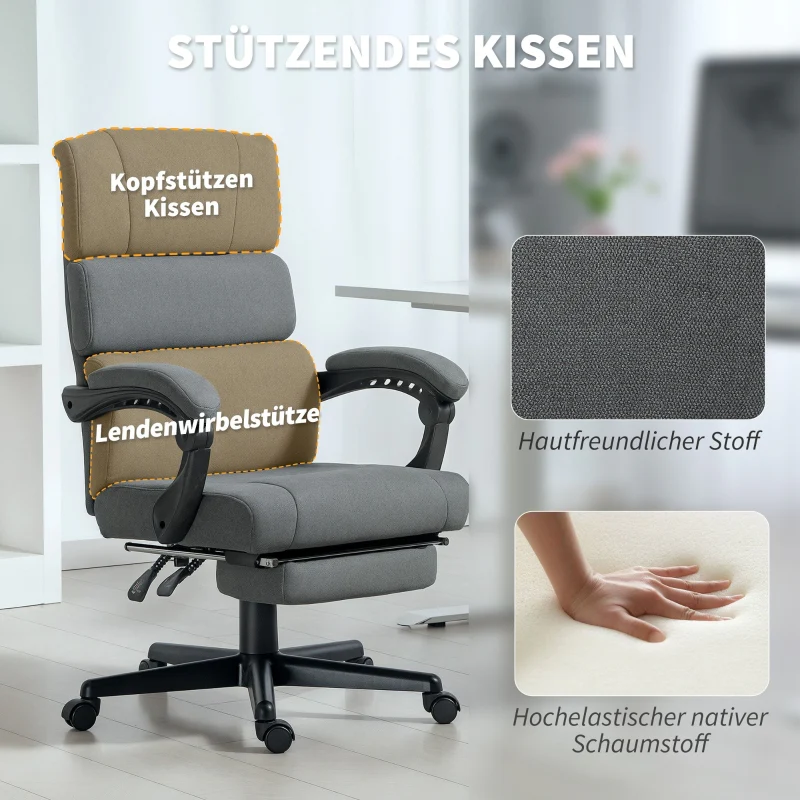 Office Chair Upholstered Velvet Adjustable Height Casters - Grey - Image 5