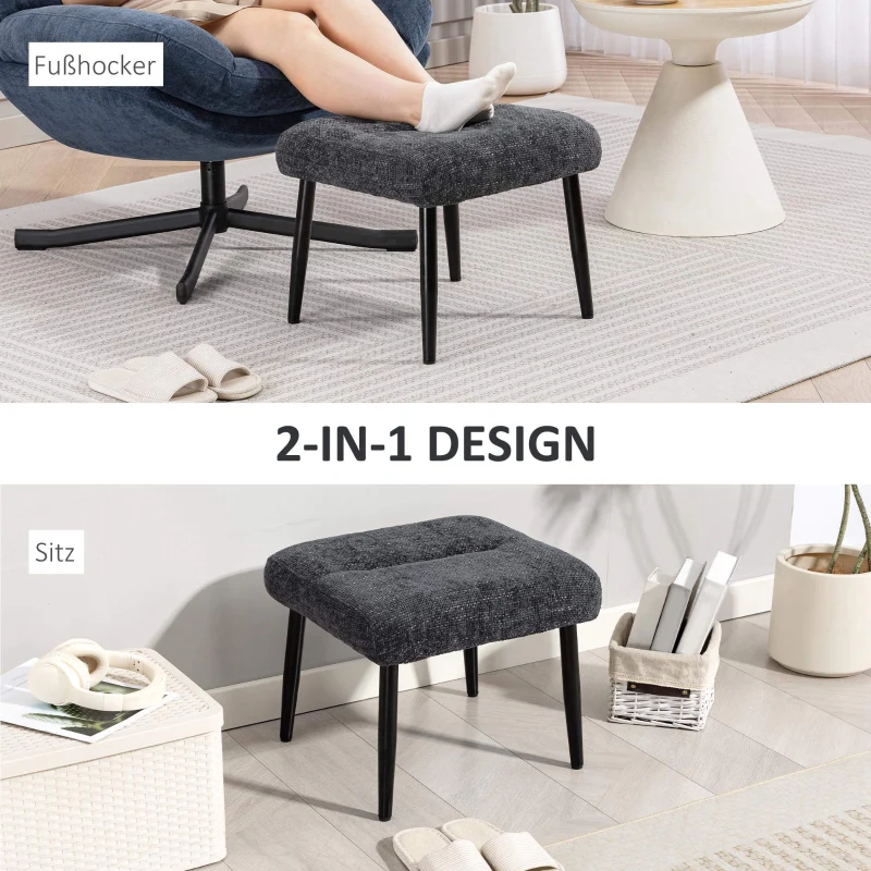 Ottoman Soft Cushion Steel Legs Chenille - Dark Grey - Image 5
