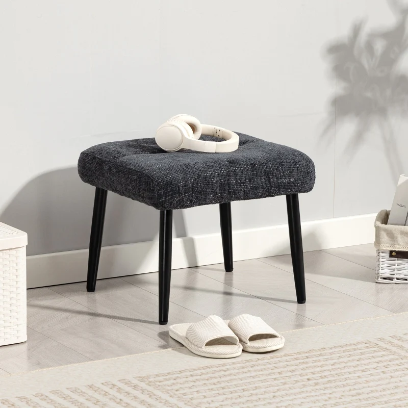 Ottoman Soft Cushion Steel Legs Chenille - Dark Grey - Image 6