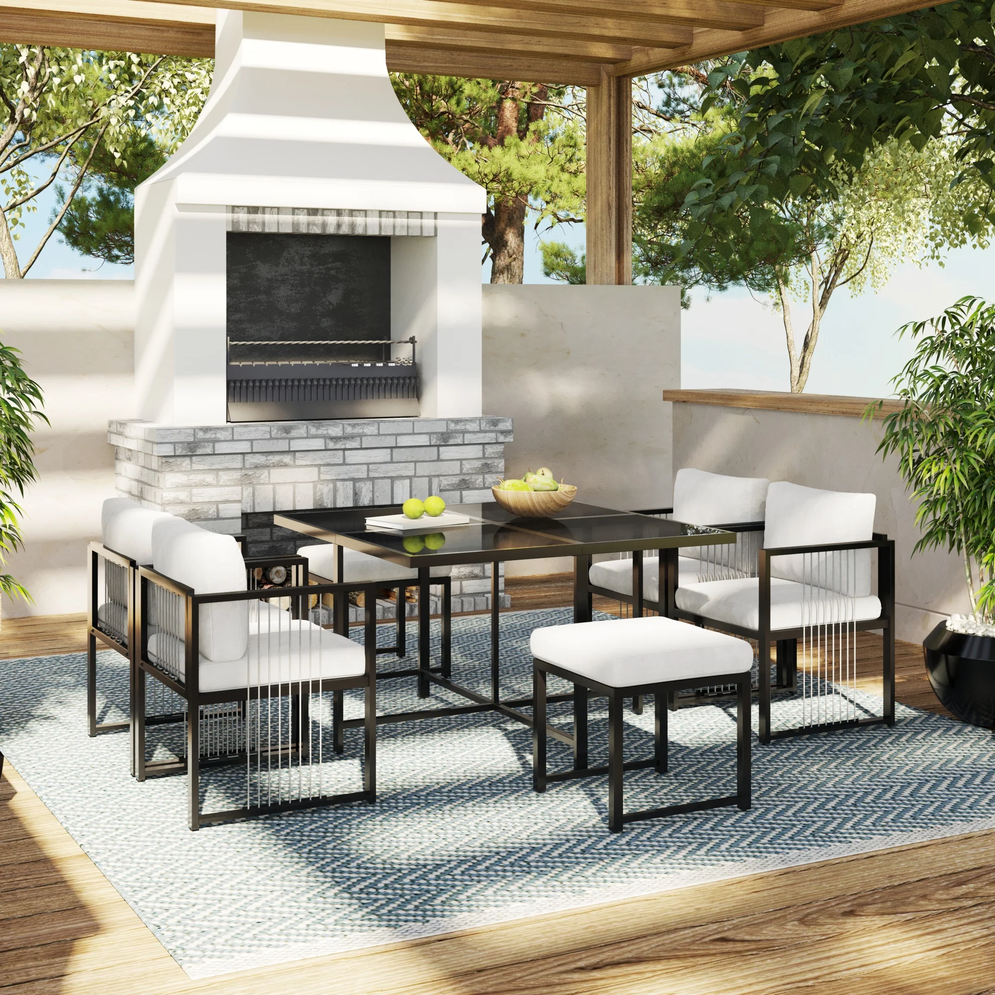 Outdoor Dining Set 7-Piece 6-Person Tempered Glass Table - Image 2