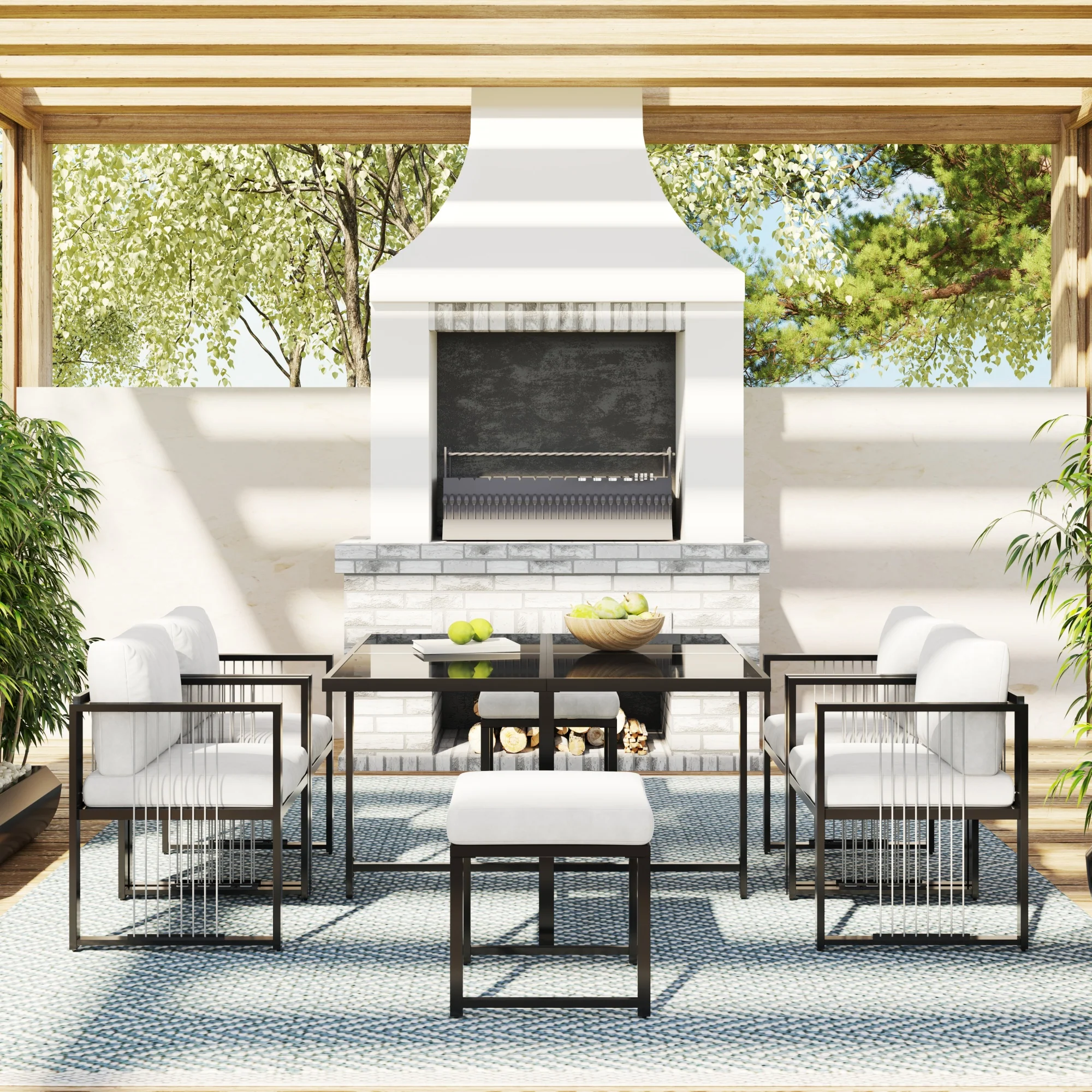 Outdoor Dining Set 7-Piece 6-Person Tempered Glass Table - Image 3