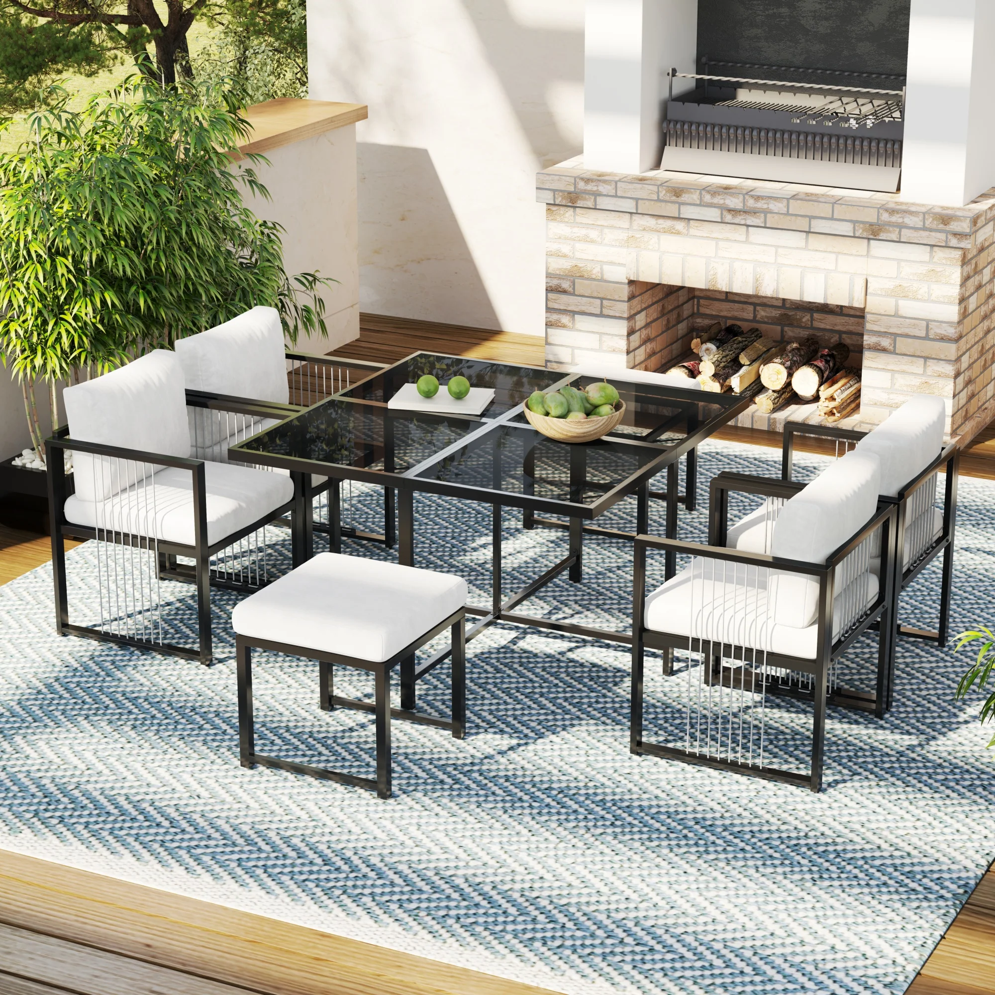 Outdoor Dining Set 7-Piece 6-Person Tempered Glass Table - Image 4