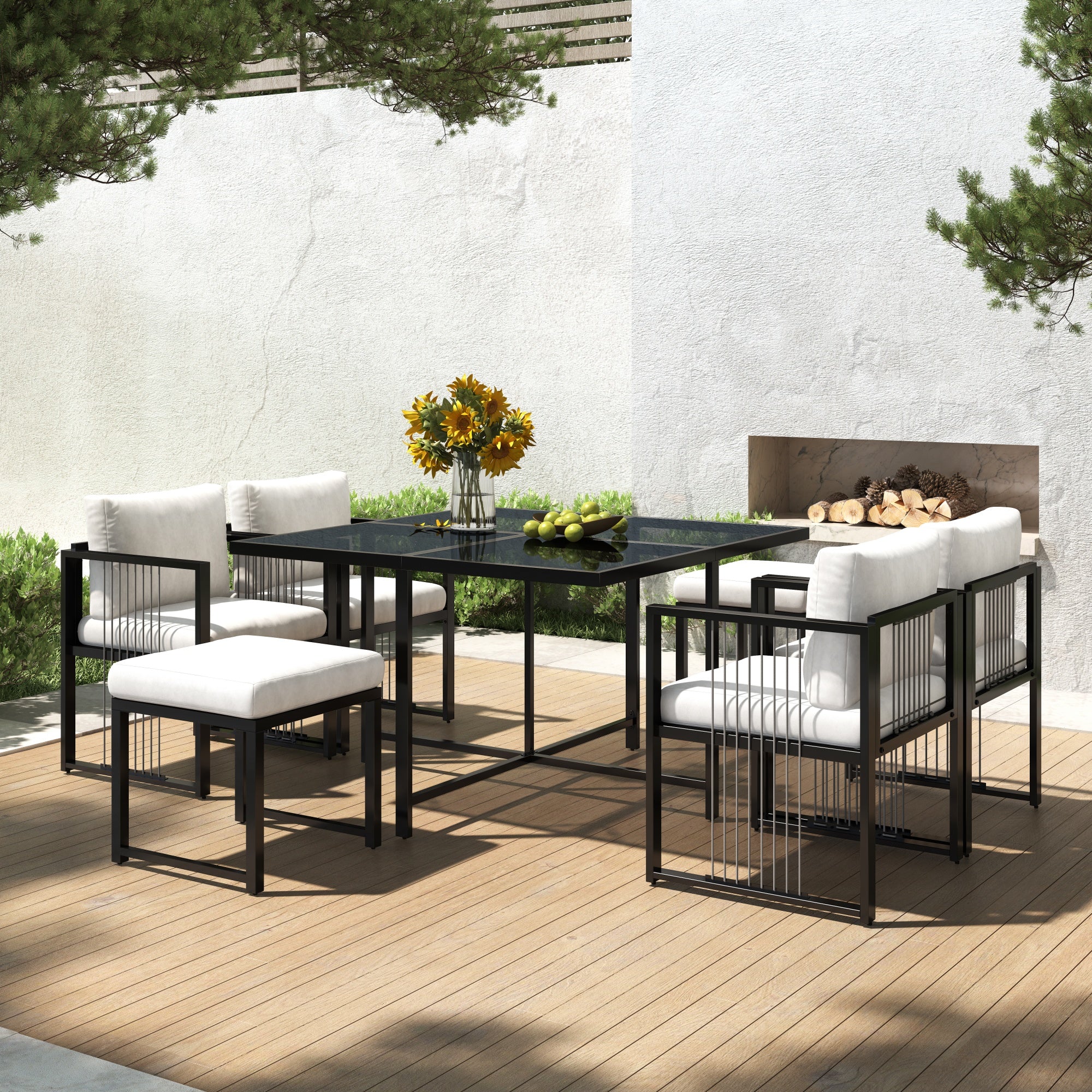 Outdoor Dining Set 7-Piece 6-Person Tempered Glass Table - Image 6