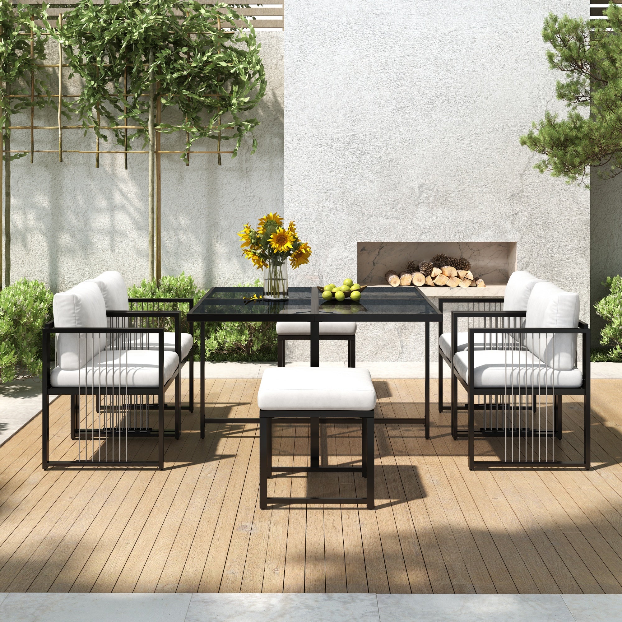 Outdoor Dining Set 7-Piece 6-Person Tempered Glass Table - Image 7