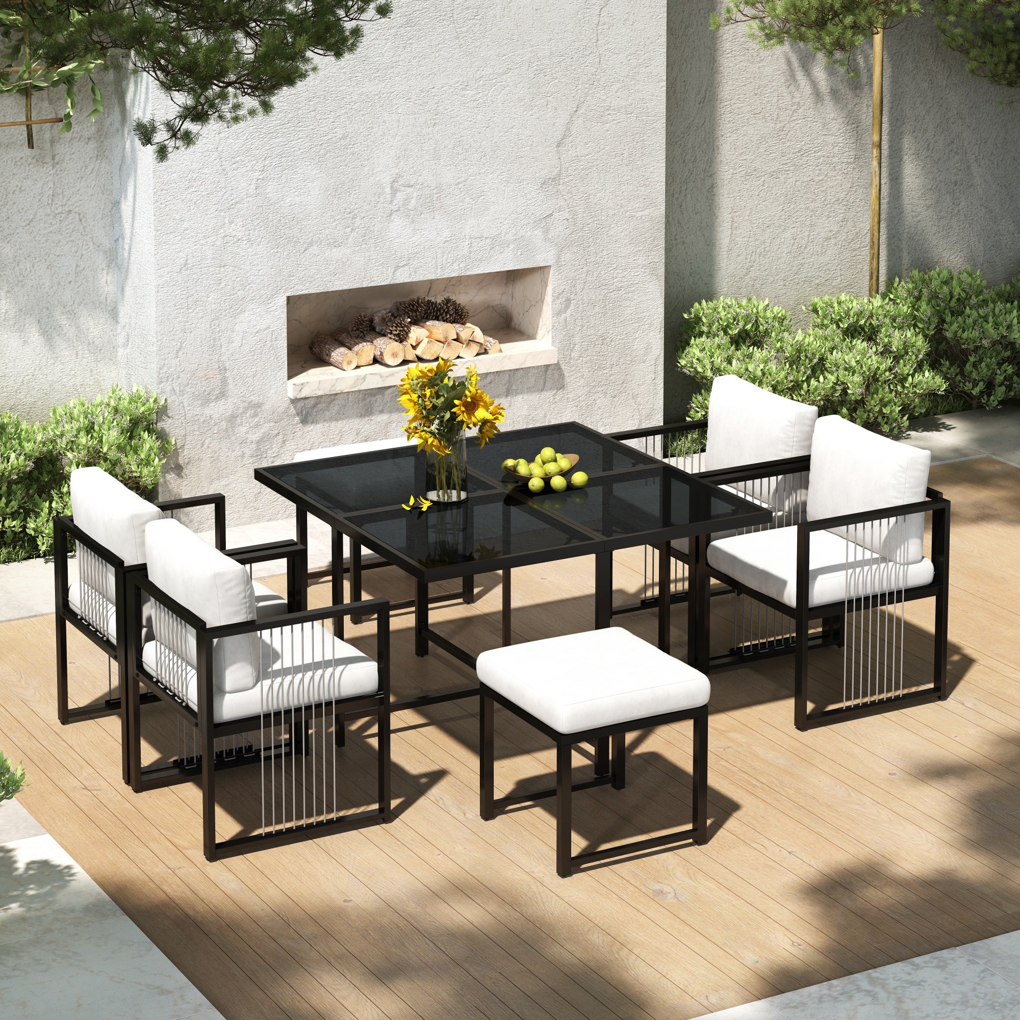 Outdoor Dining Set 7-Piece 6-Person Tempered Glass Table - Image 9