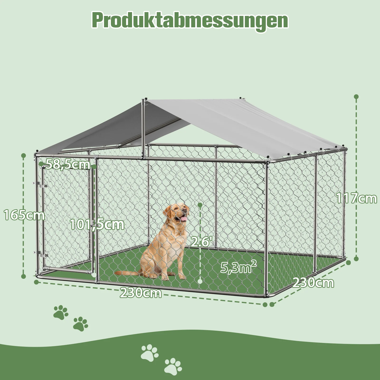 Outdoor Dog Kennel 230x230x117cm Heavy-Duty Roof Lockable Door - Galvanized Steel - Image 2