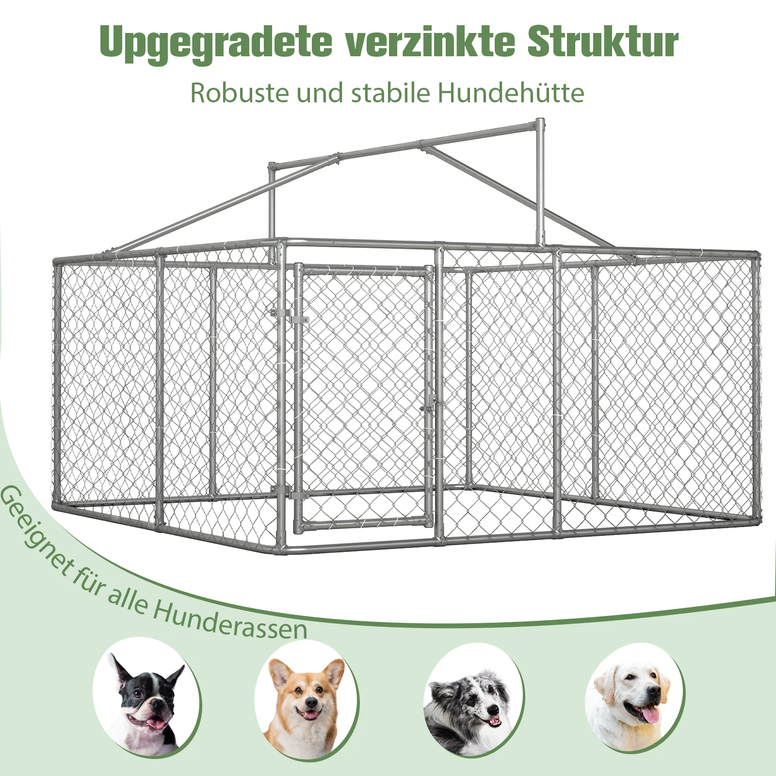 Outdoor Dog Kennel 230x230x117cm Heavy-Duty Roof Lockable Door - Galvanized Steel - Image 4