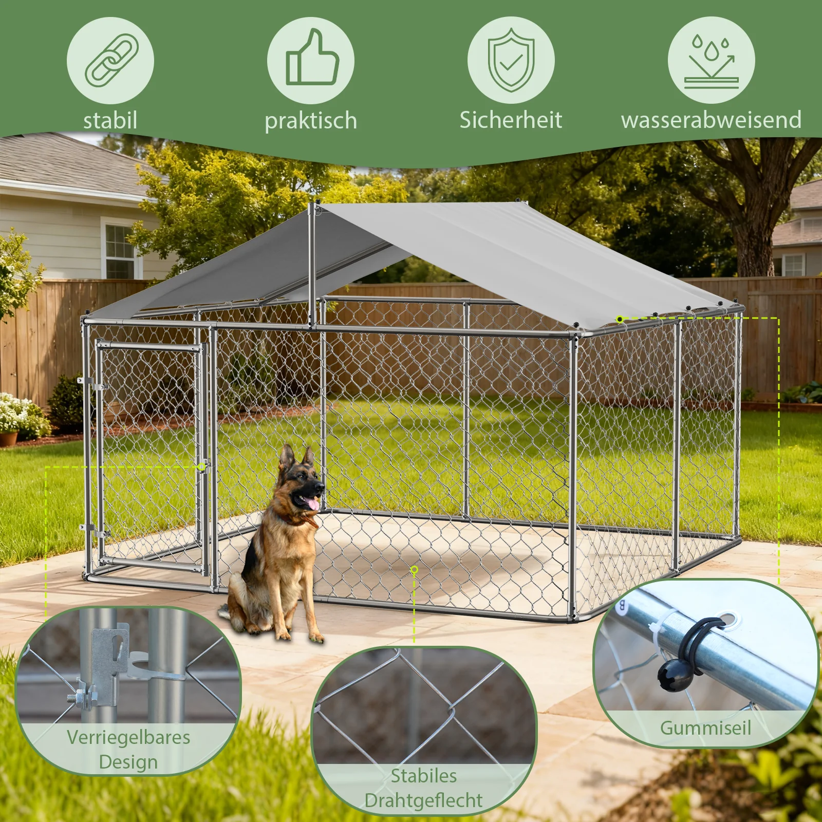 Outdoor Dog Kennel 230x230x117cm Heavy-Duty Roof Lockable Door - Galvanized Steel - Image 5