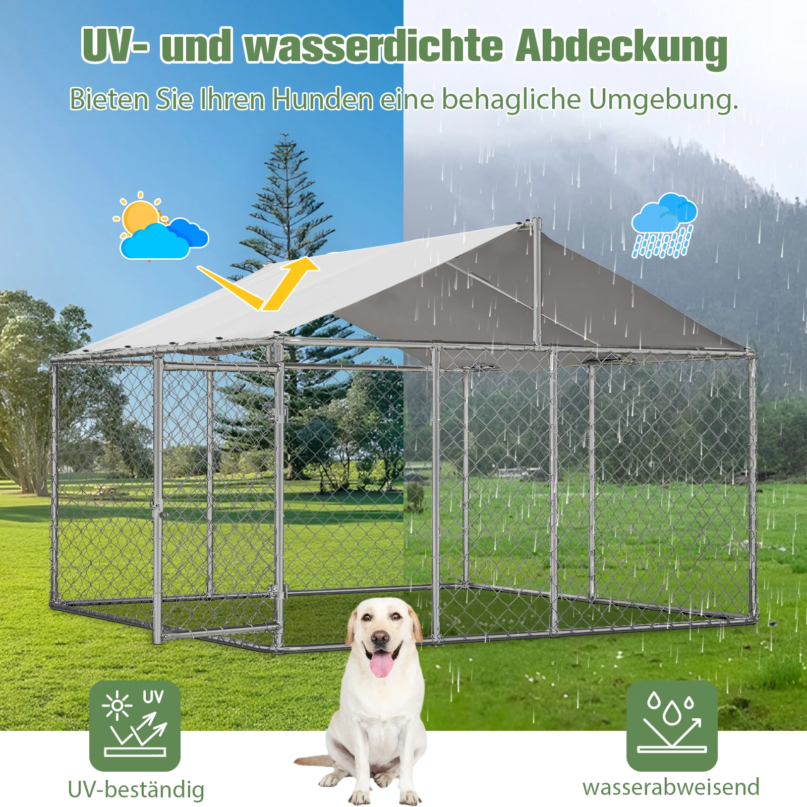 Outdoor Dog Kennel 230x230x117cm Heavy-Duty Roof Lockable Door - Galvanized Steel - Image 7