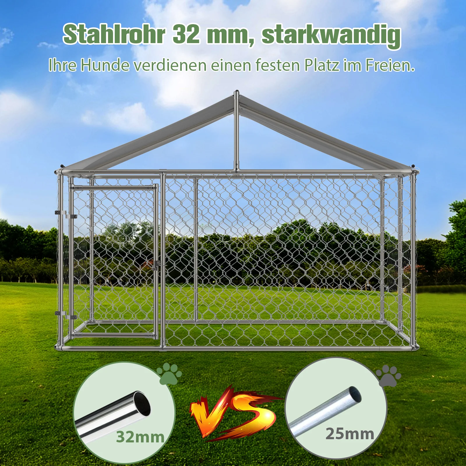 Outdoor Dog Kennel 230x230x117cm Heavy-Duty Roof Lockable Door - Galvanized Steel - Image 8