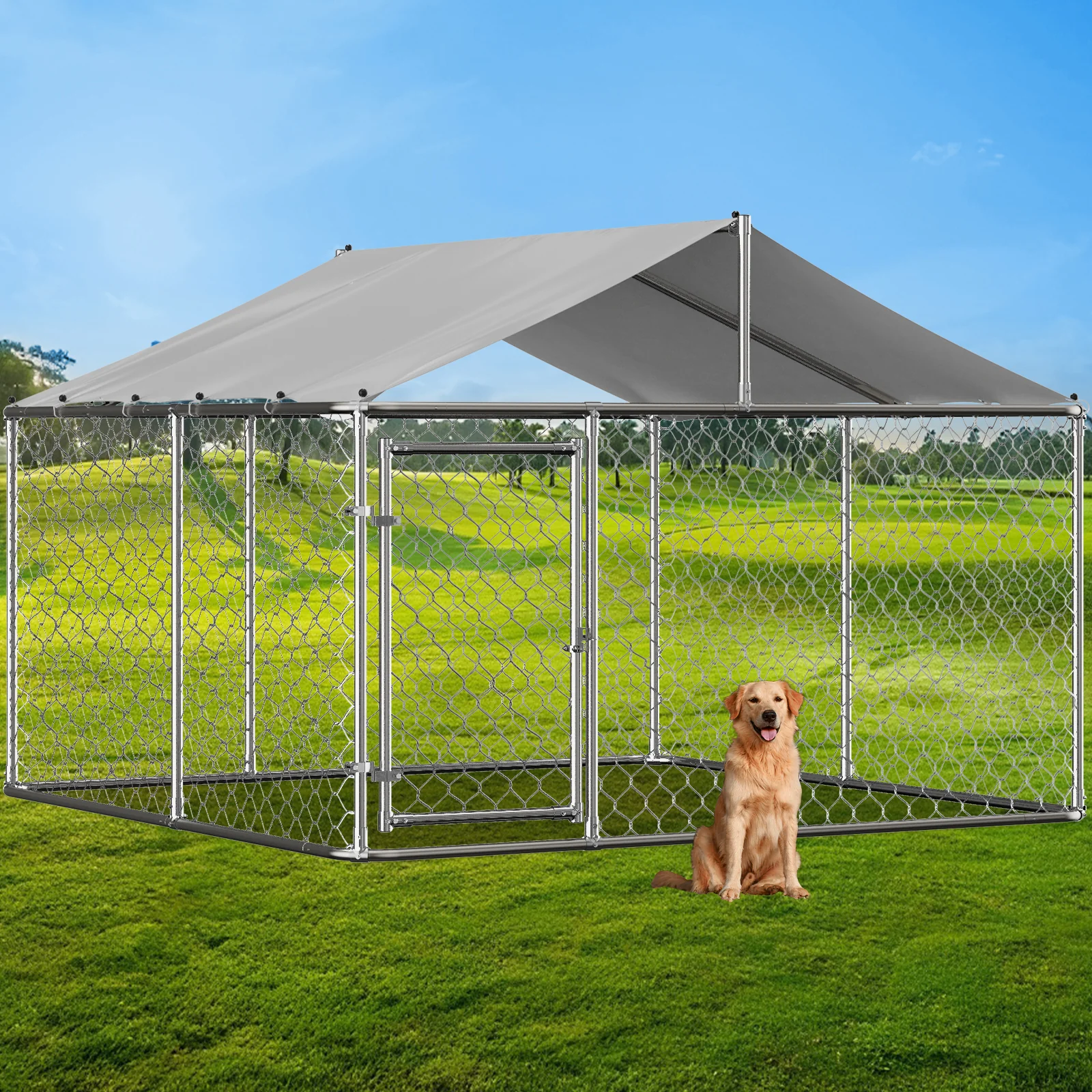 Outdoor Dog Kennel 230x230x117cm Heavy-Duty Roof Lockable Door - Galvanized Steel - Image 9