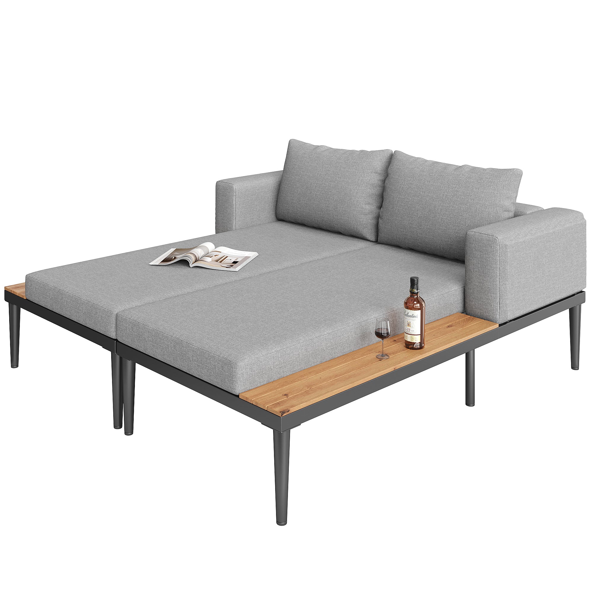 Outdoor Patio Daybed Double Lounge Sunbed Multifunctional Waterproof with Shelves - Image 4