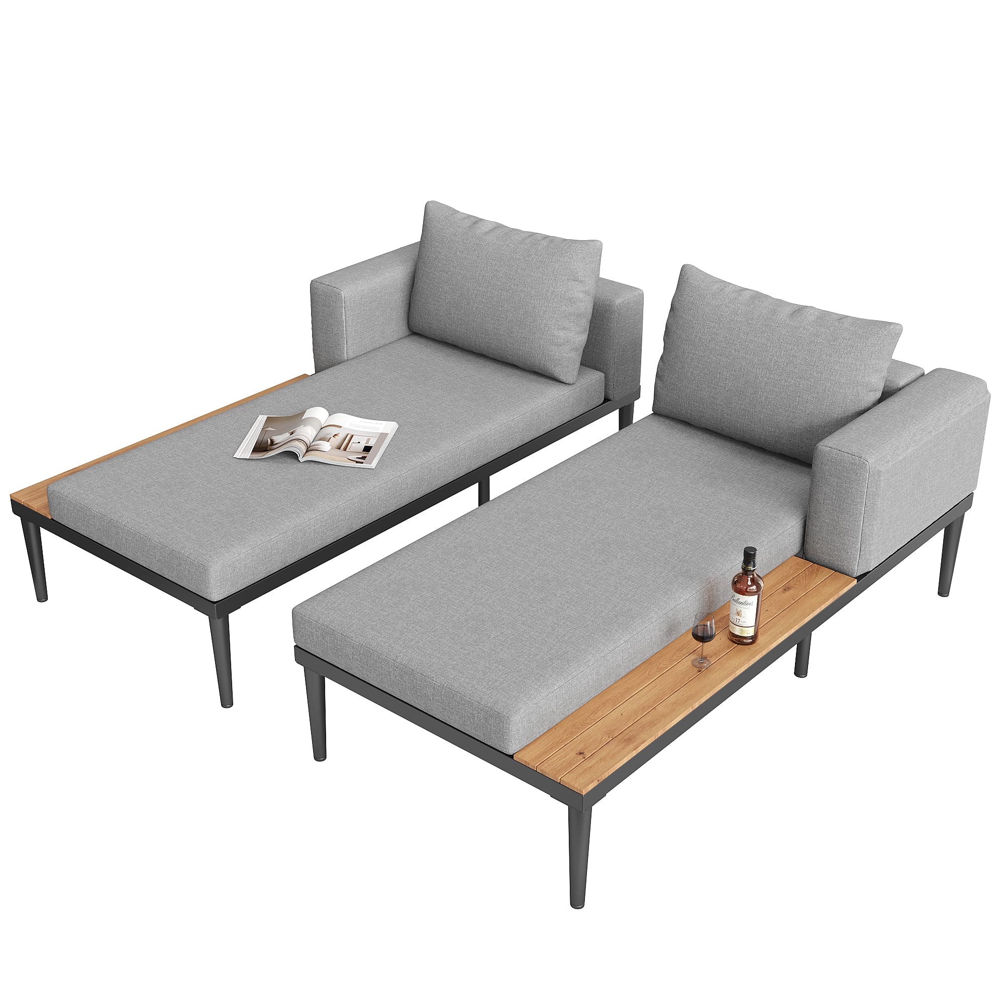 Outdoor Patio Daybed Double Lounge Sunbed Multifunctional Waterproof with Shelves - Image 5