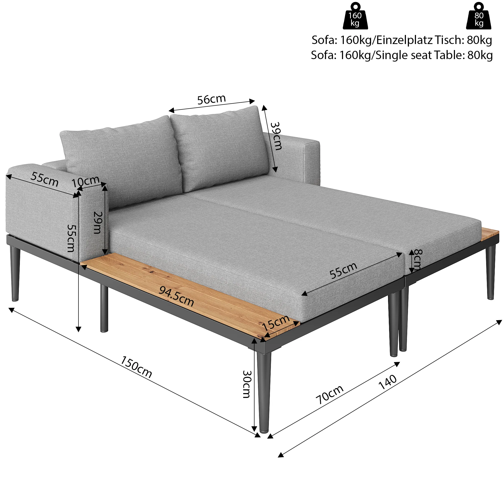Outdoor Patio Daybed Double Lounge Sunbed Multifunctional Waterproof with Shelves - Image 6