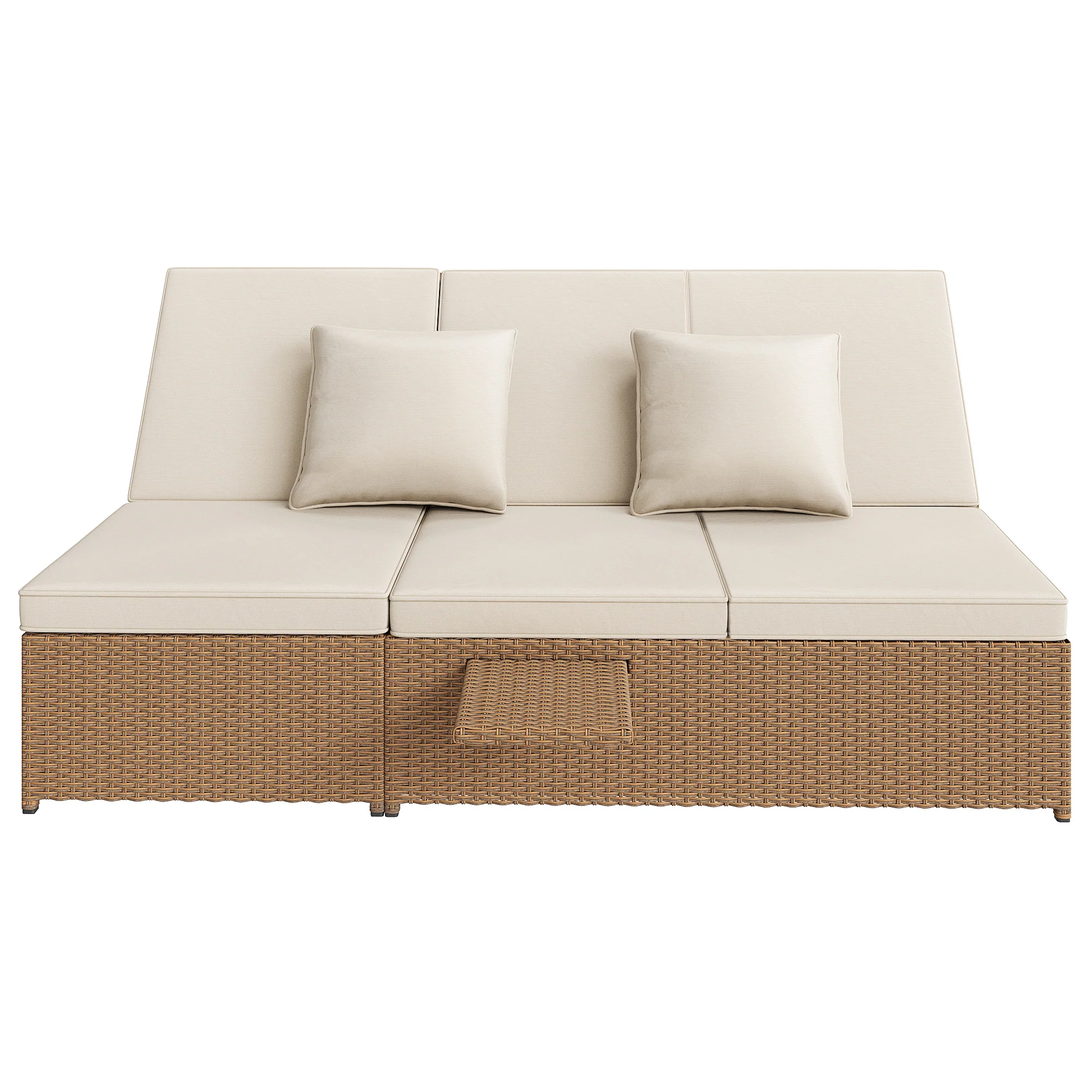 Outdoor Rattan Double Lounger - Foldable Weatherproof with Cushions - White - Image 10