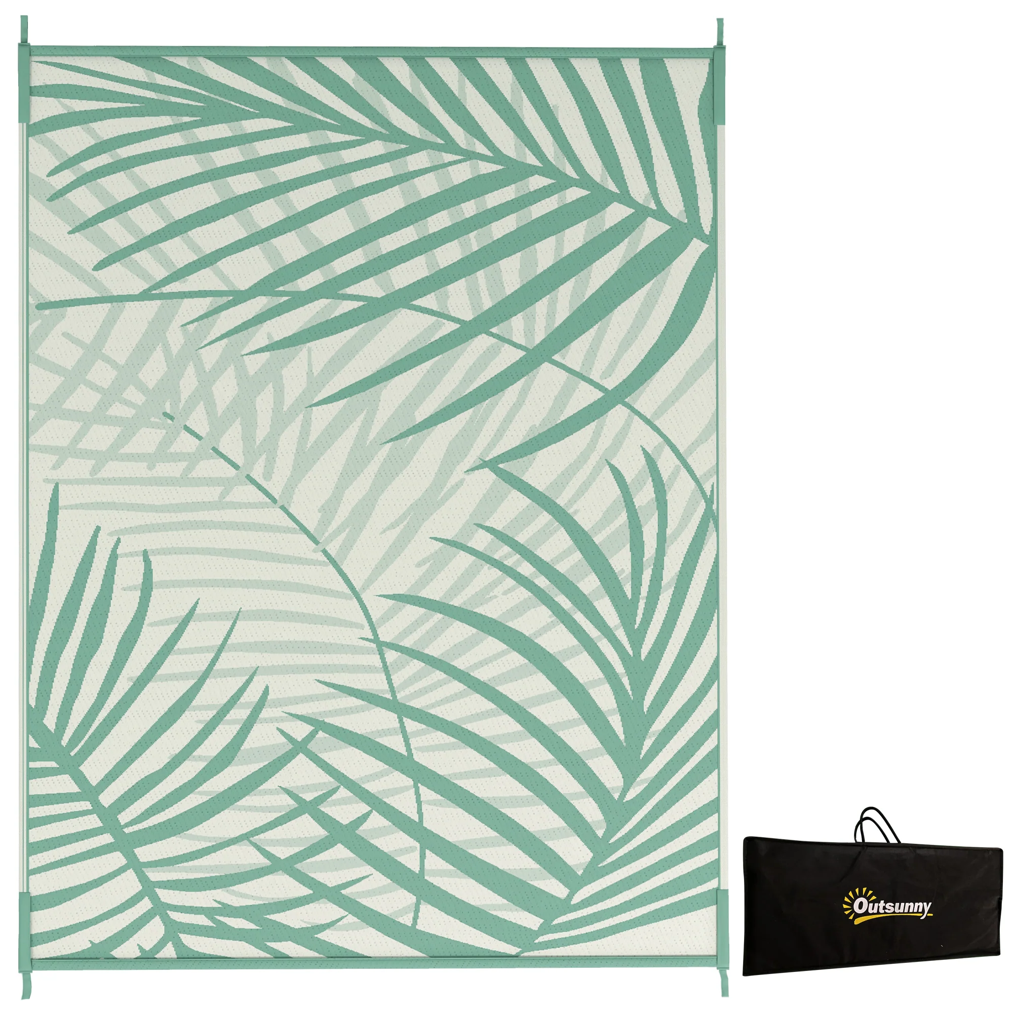 Outdoor Rug Reversible Water-Repellent 365x274cm with Carrying Bag, Green