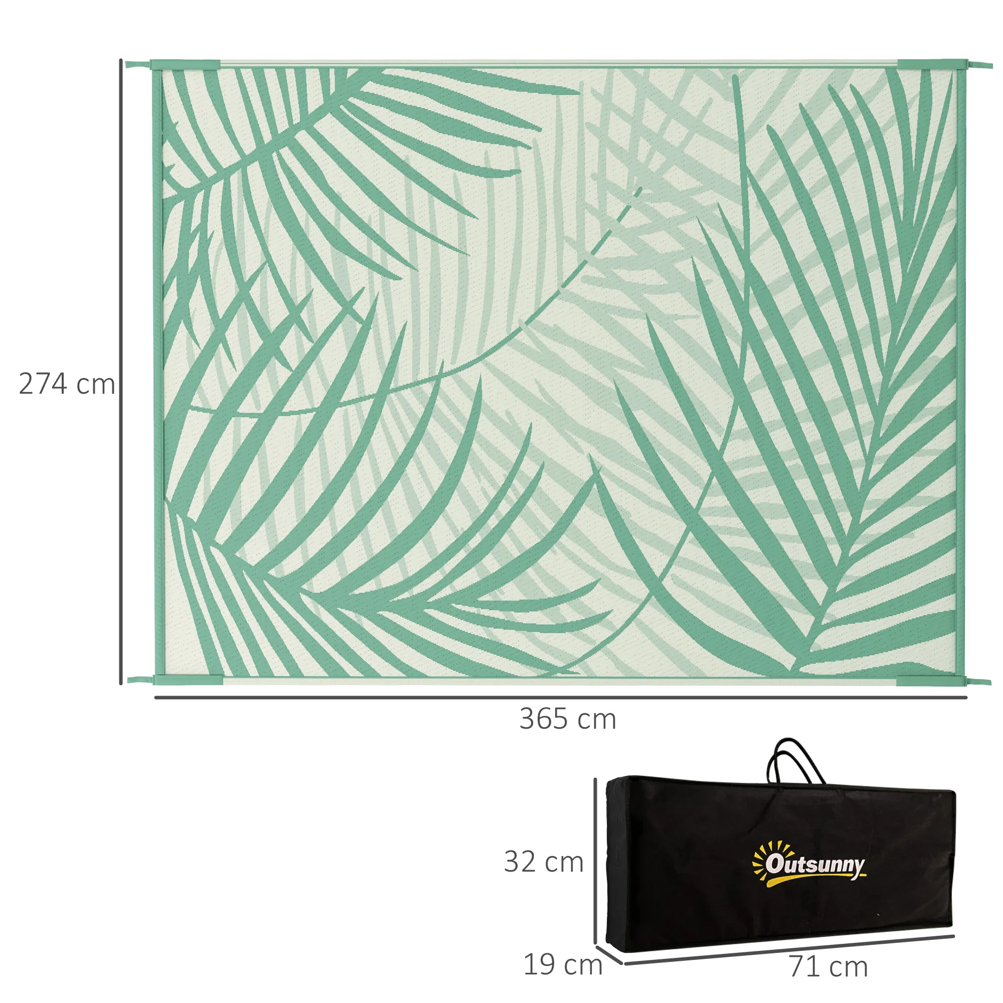 Outdoor Rug Reversible Water-Repellent 365x274cm with Carrying Bag, Green - Image 3