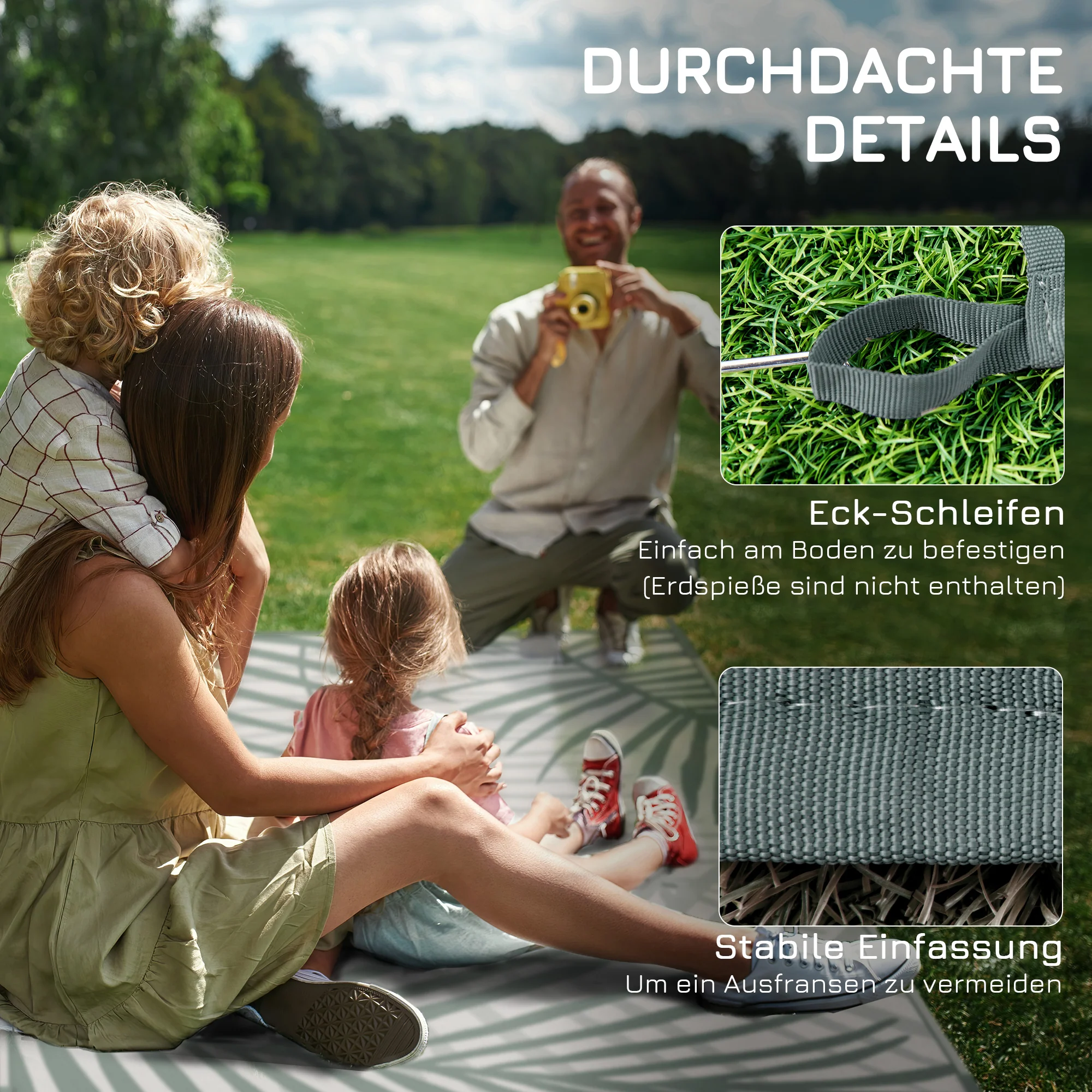 Outdoor Rug Reversible Water-Repellent 365x274cm with Carrying Bag, Green - Image 7