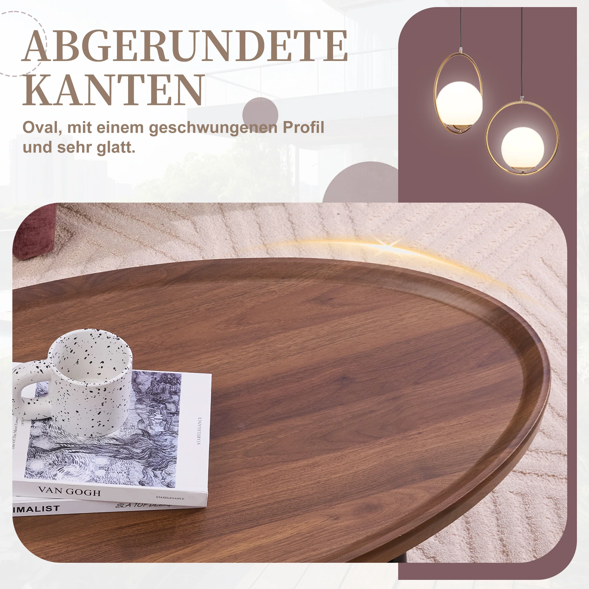 Oval Coffee Table Modern Minimalist Wood Metal Frame - Image 4