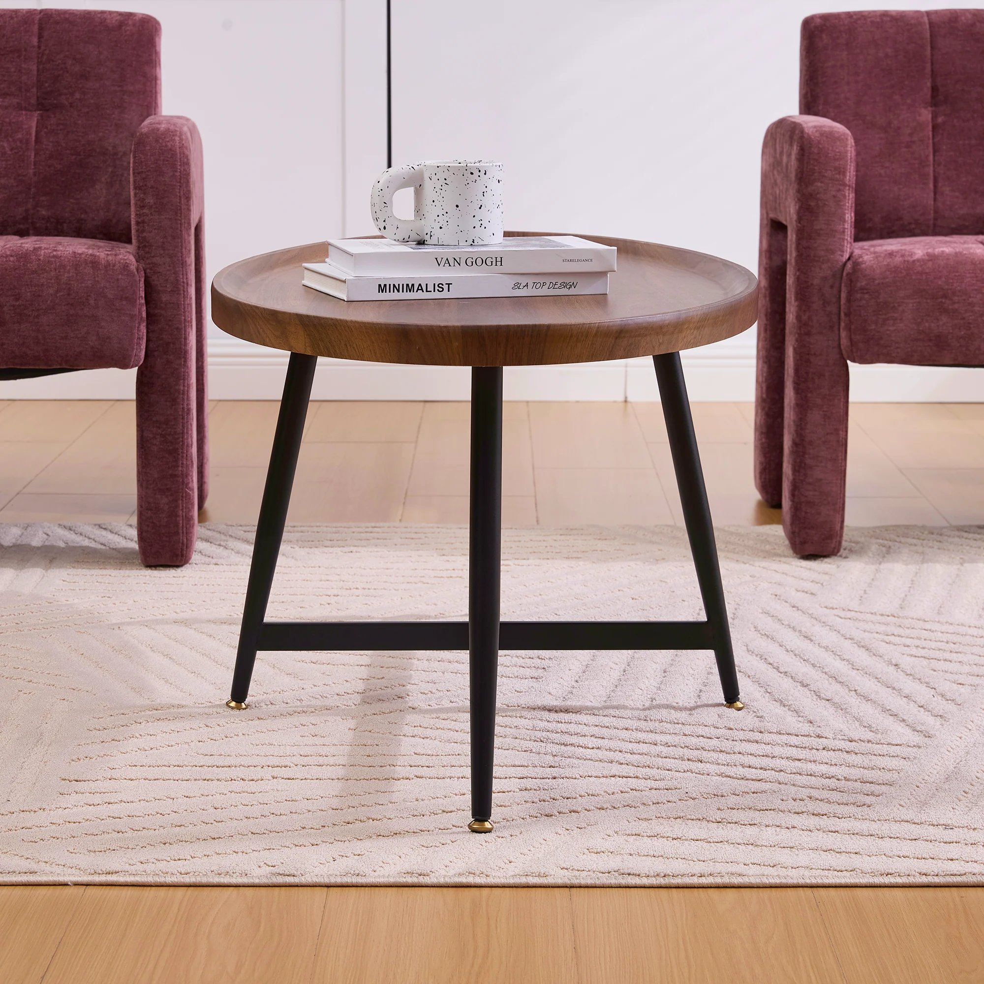 Oval Coffee Table Modern Minimalist Wood Metal Frame - Image 9