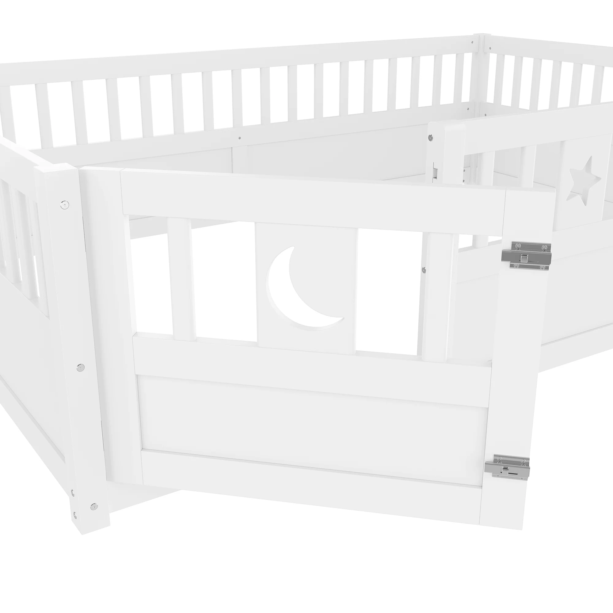 Panel Bed 140x190cm Children's with Railing Star & Moon Decoration - White - Image 9