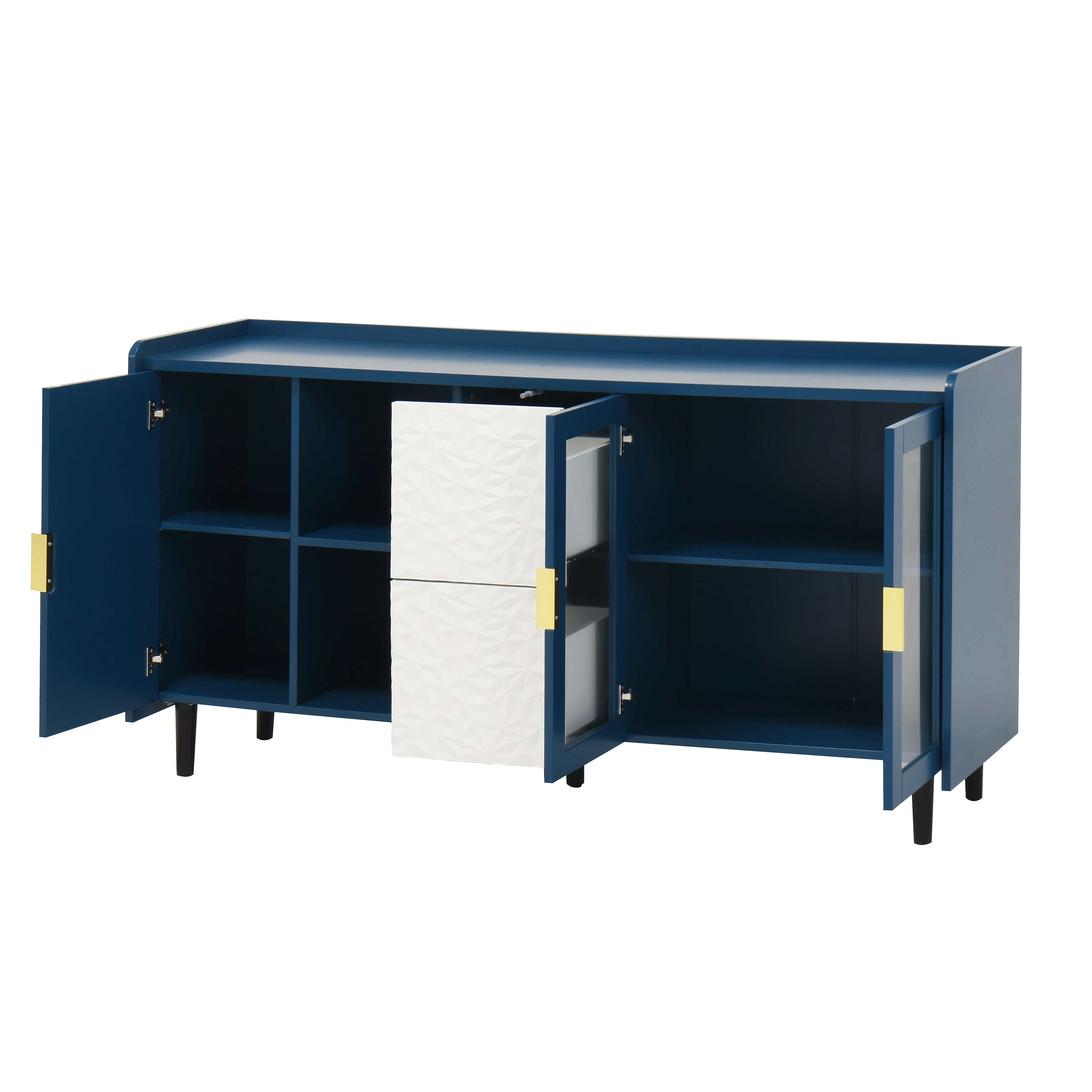 Pantry Cabinet 55-inch 2 Drawers 2 Glass Doors - Blue - Image 10