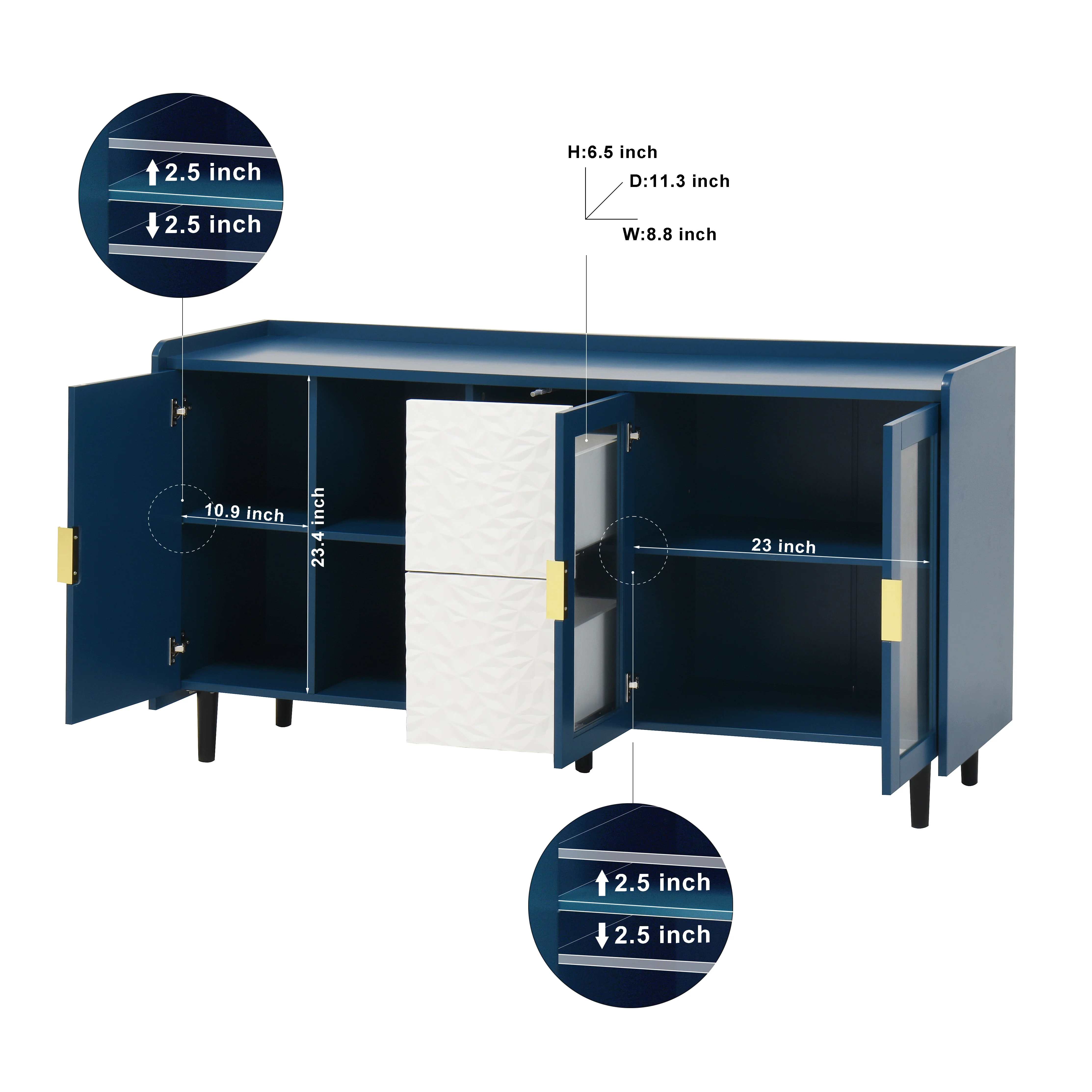 Pantry Cabinet 55-inch 2 Drawers 2 Glass Doors - Blue - Image 2