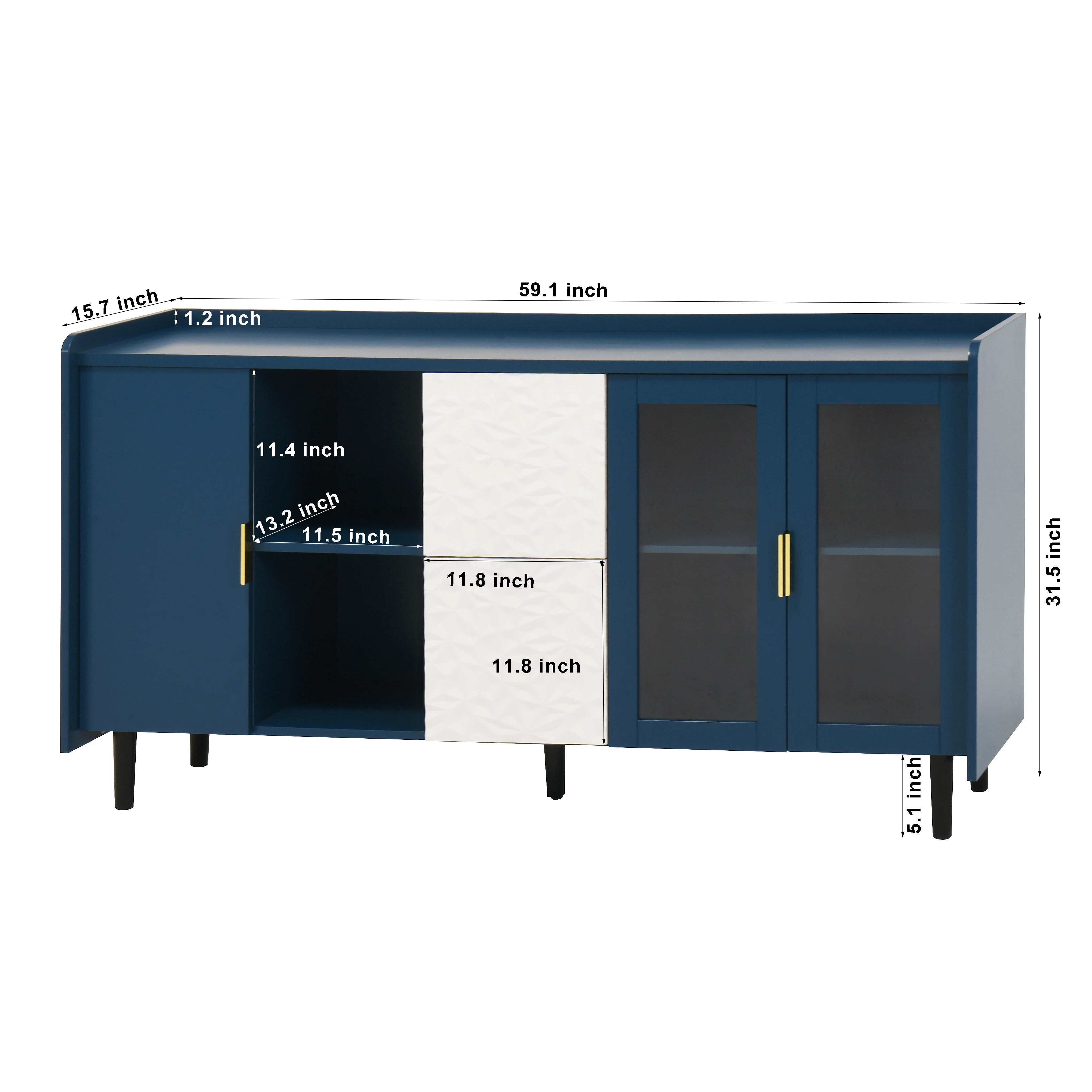 Pantry Cabinet 55-inch 2 Drawers 2 Glass Doors - Blue - Image 3