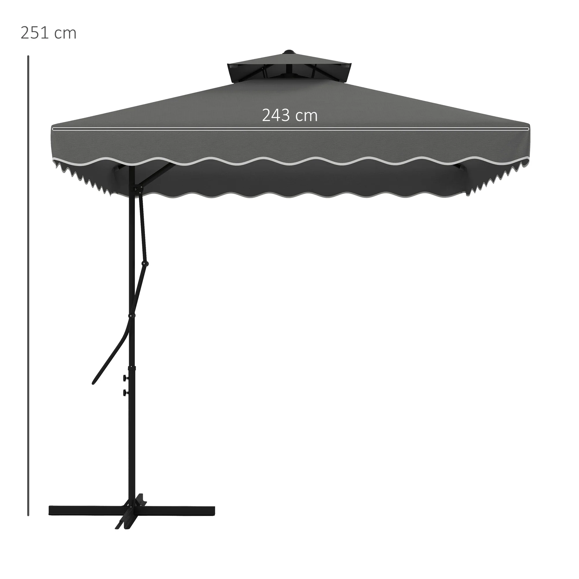 Parasol 243x243cm Balcony Cantilever UV Protection Dark Grey - Image 3
