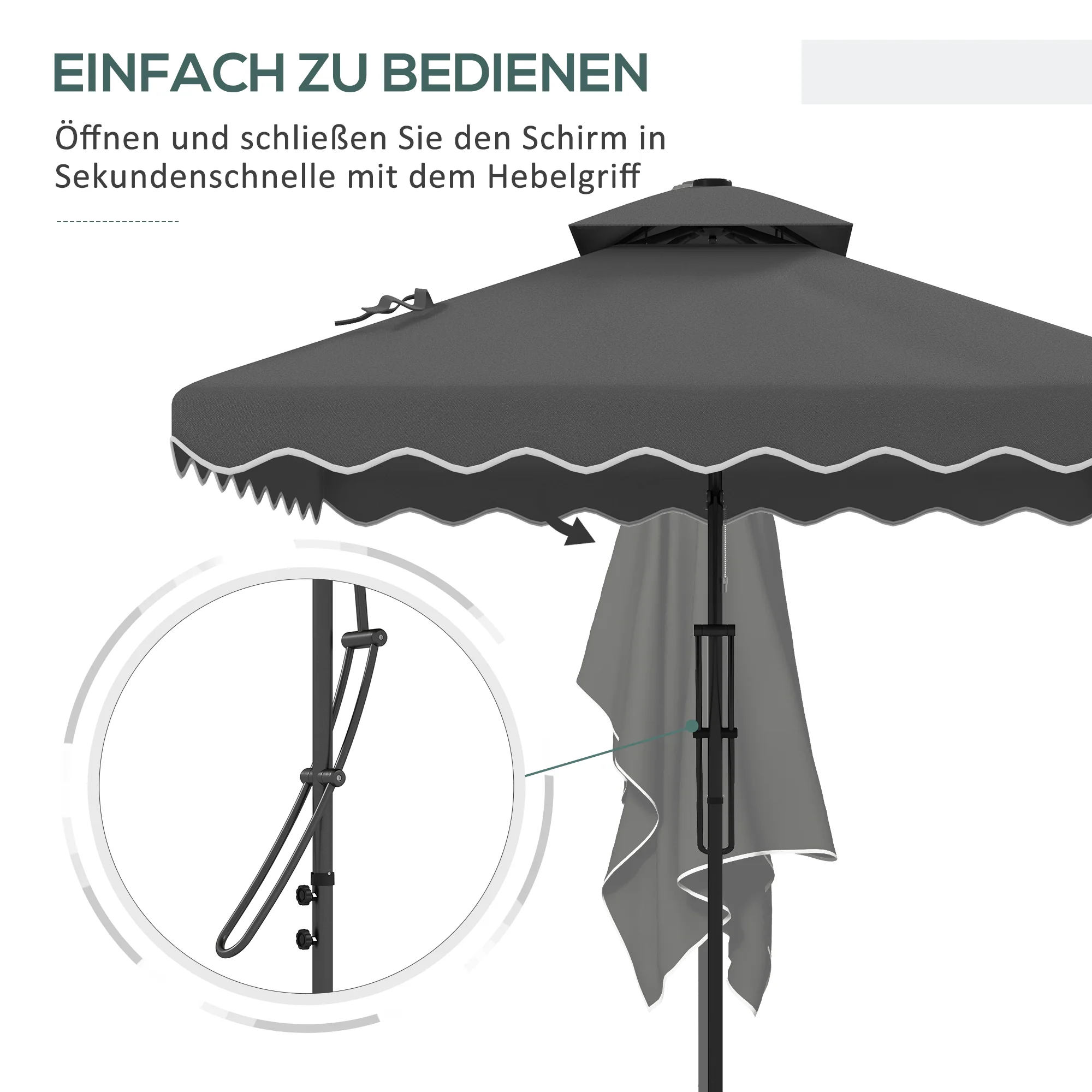Parasol 243x243cm Balcony Cantilever UV Protection Dark Grey - Image 4