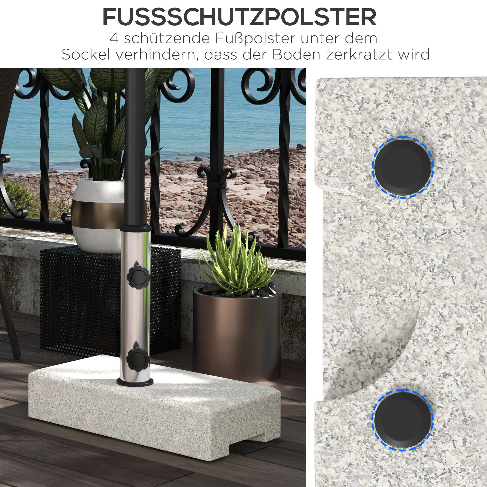 Parasol Base 25kg Semi-Circular Stand for 32/38/48mm Pole Garden/Balcony Granite Grey - Image 6
