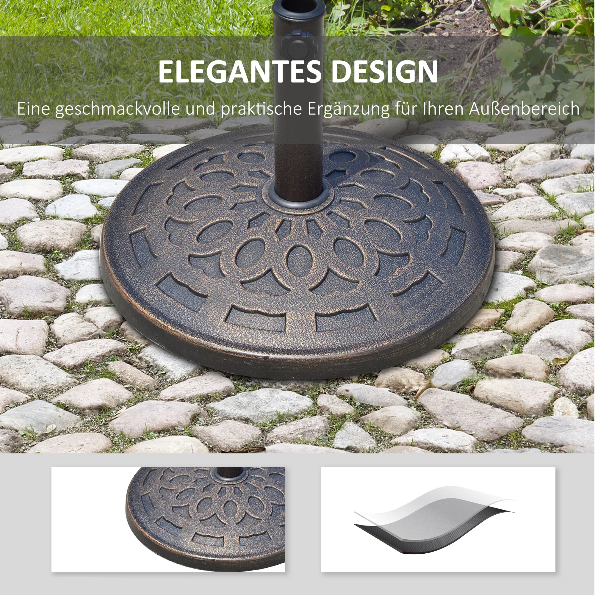 Parasol Base Round 14kg Stable Weatherproof Resin Bronze - Image 4