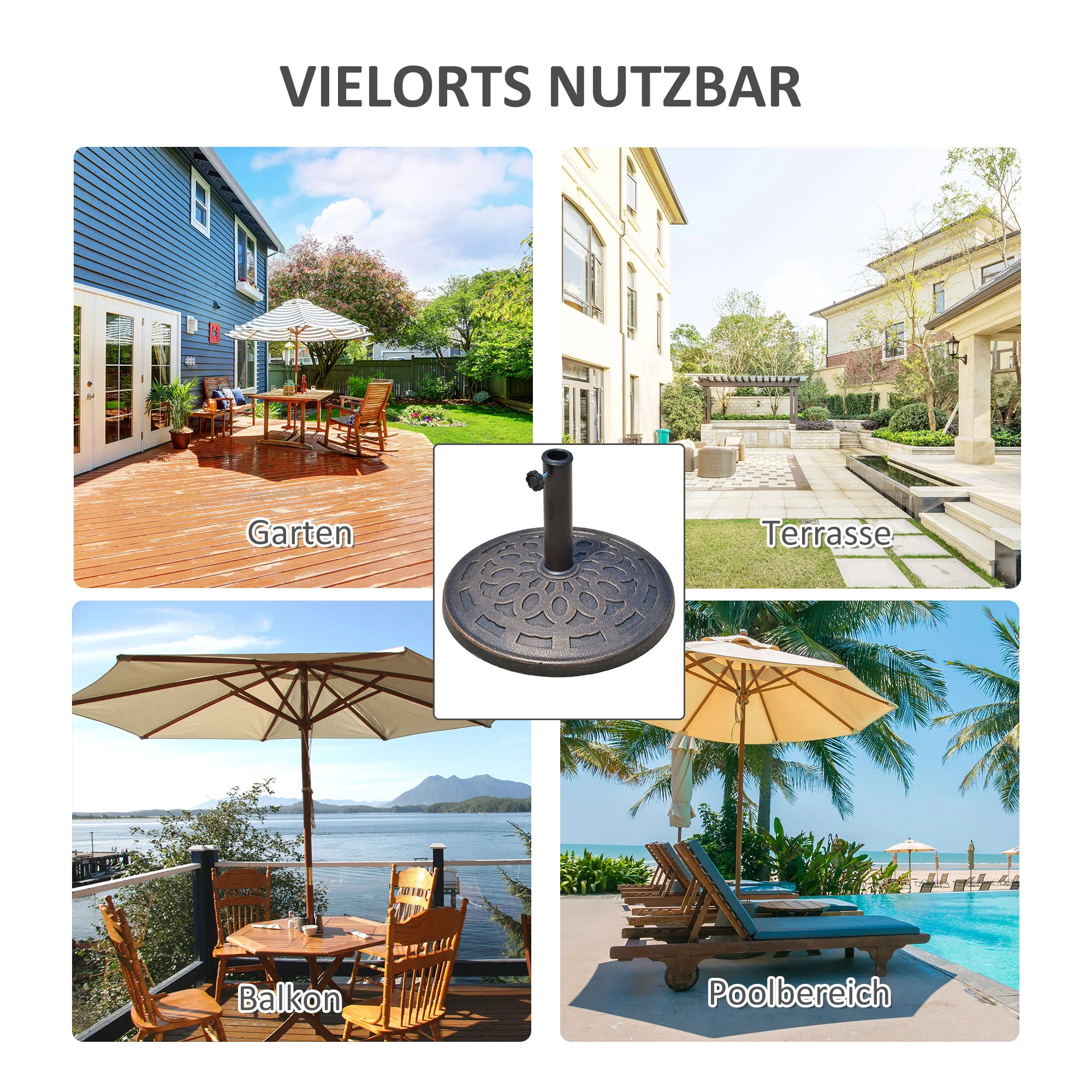 Parasol Base Round 14kg Stable Weatherproof Resin Bronze - Image 6