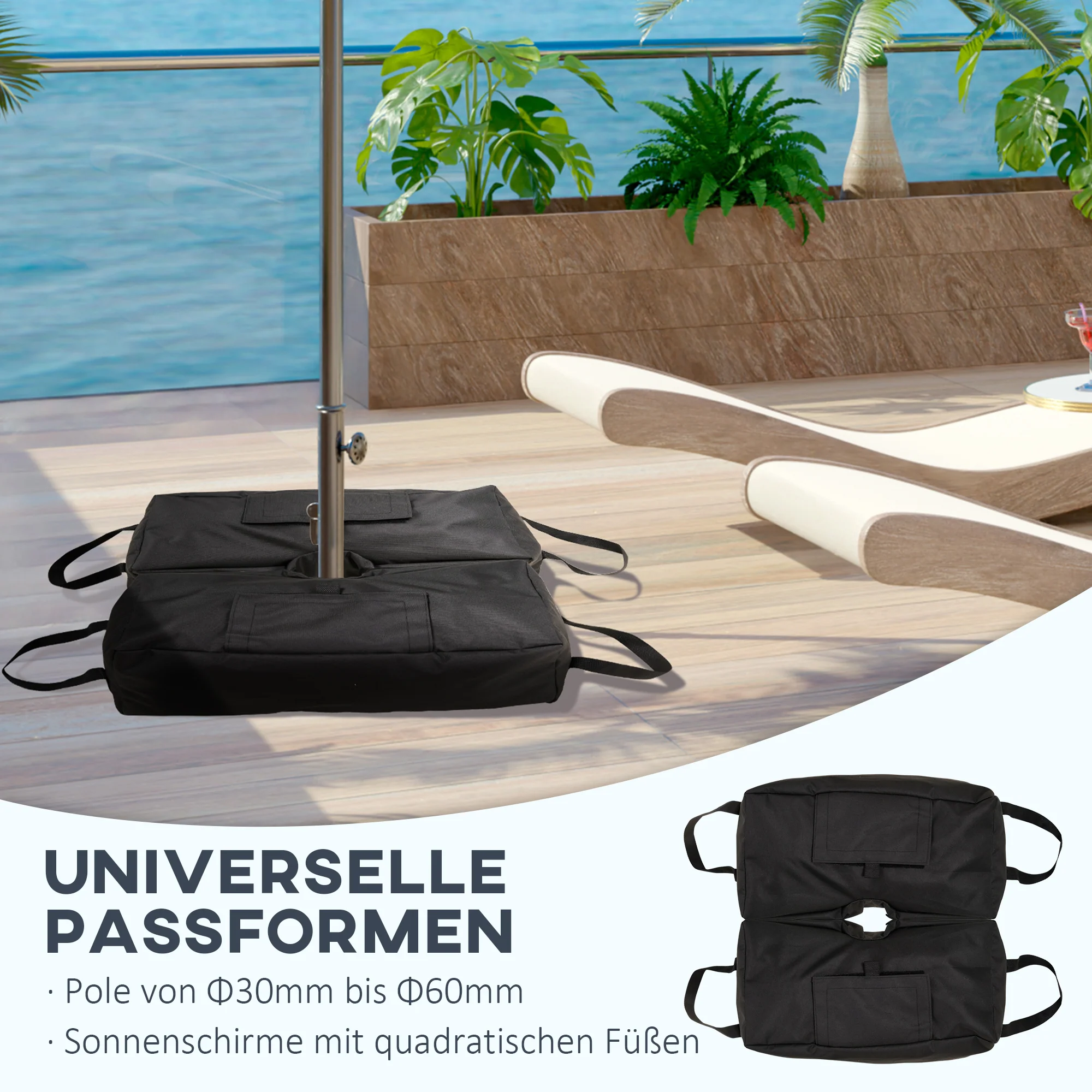 Parasol Stand Sandbag, 2x 50kg Fillable Bags with Shovel, Black - Image 5