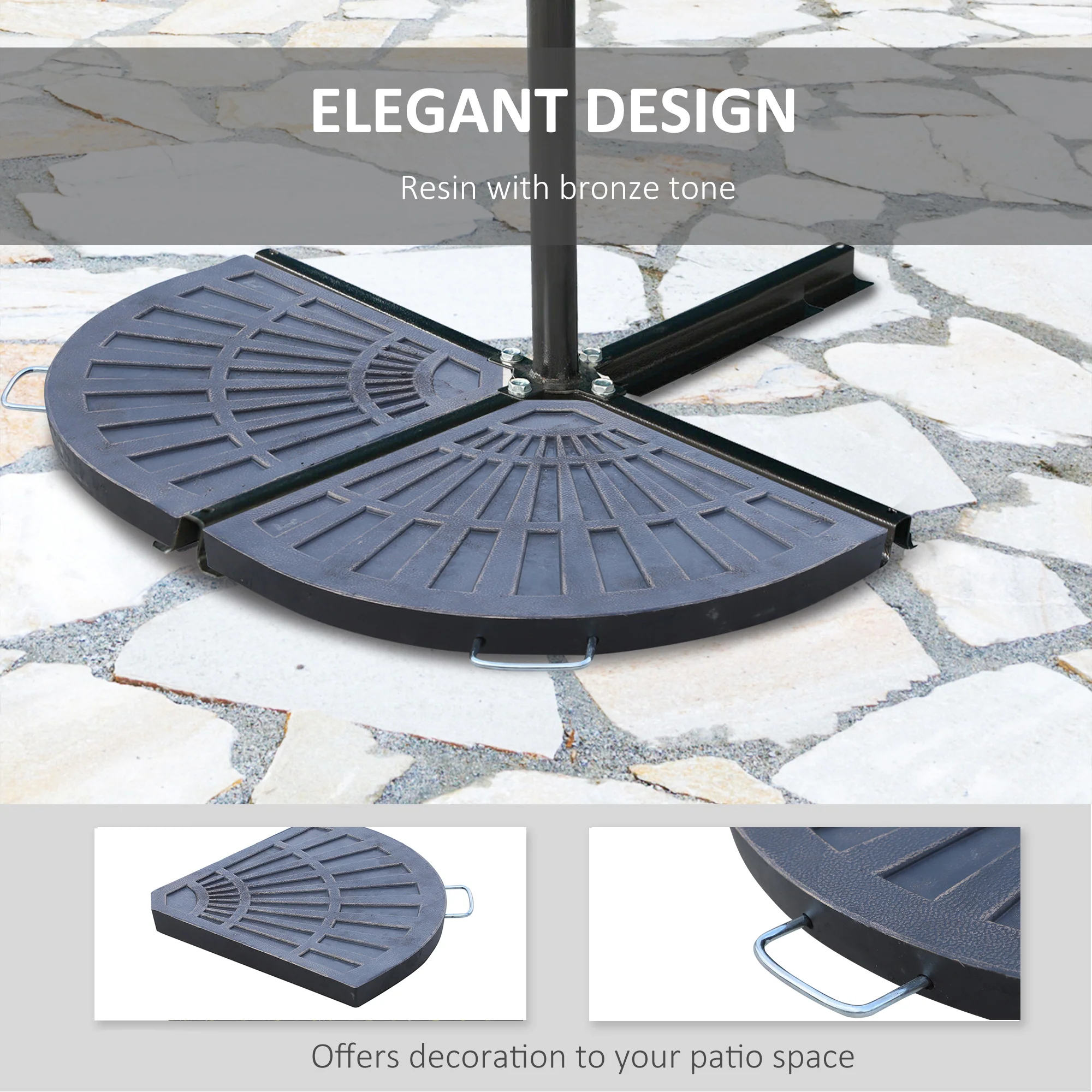Parasol Stand Weights 2-Piece Set with Handle, Resin + Metal, Bronze - Image 4