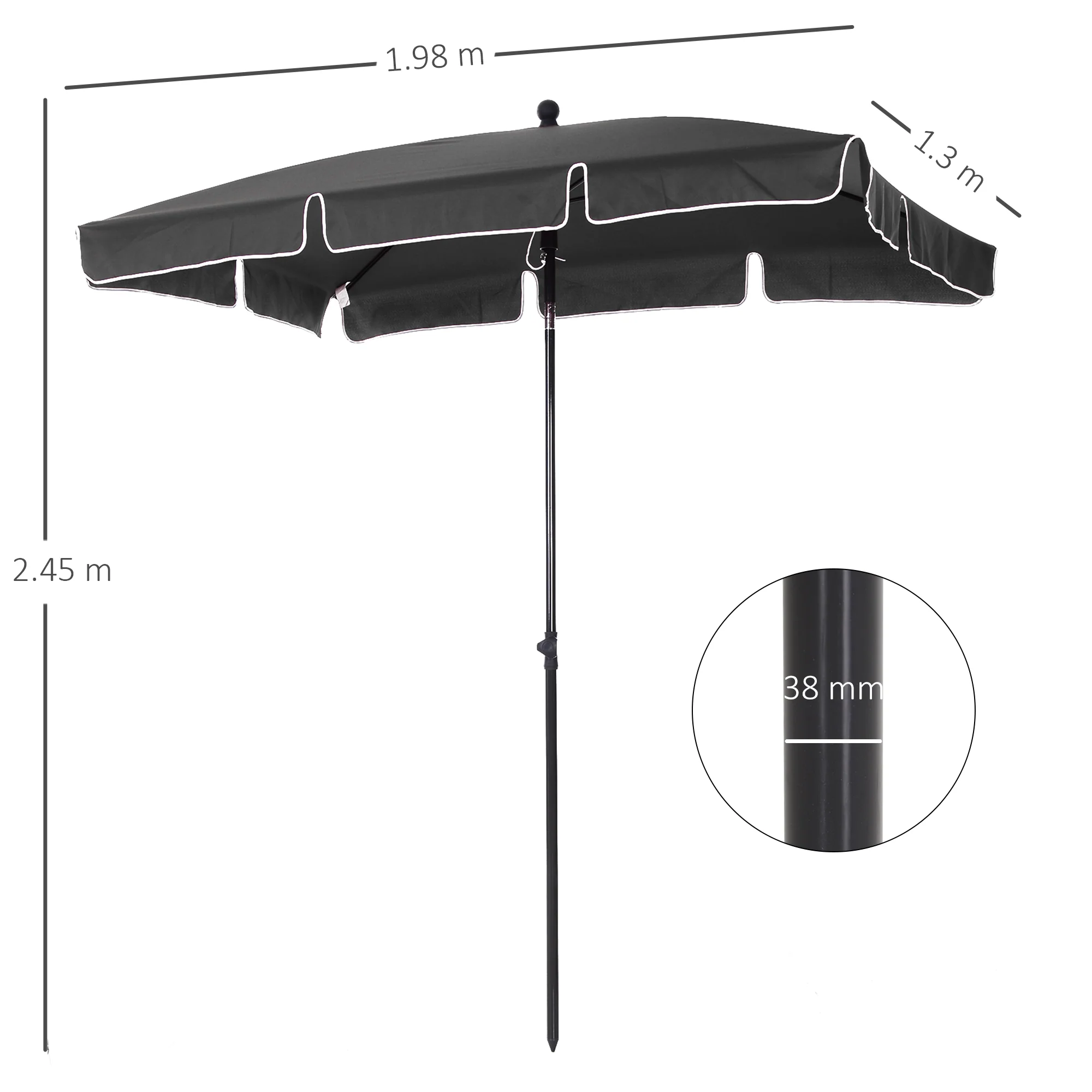Parasol/Umbrella, Foldable Sunshade for Beach/Garden/Balcony, Grey - Image 3