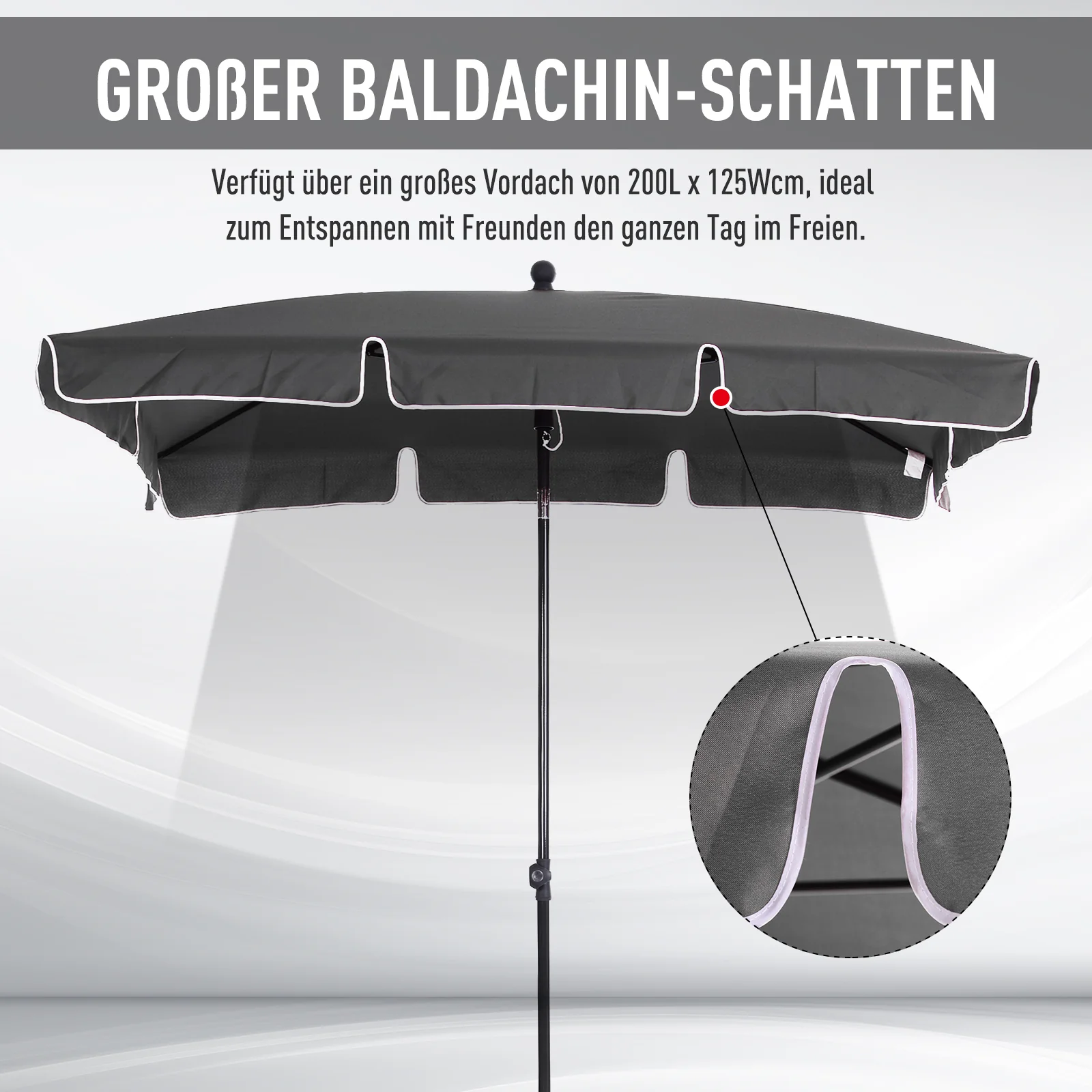 Parasol/Umbrella, Foldable Sunshade for Beach/Garden/Balcony, Grey - Image 4
