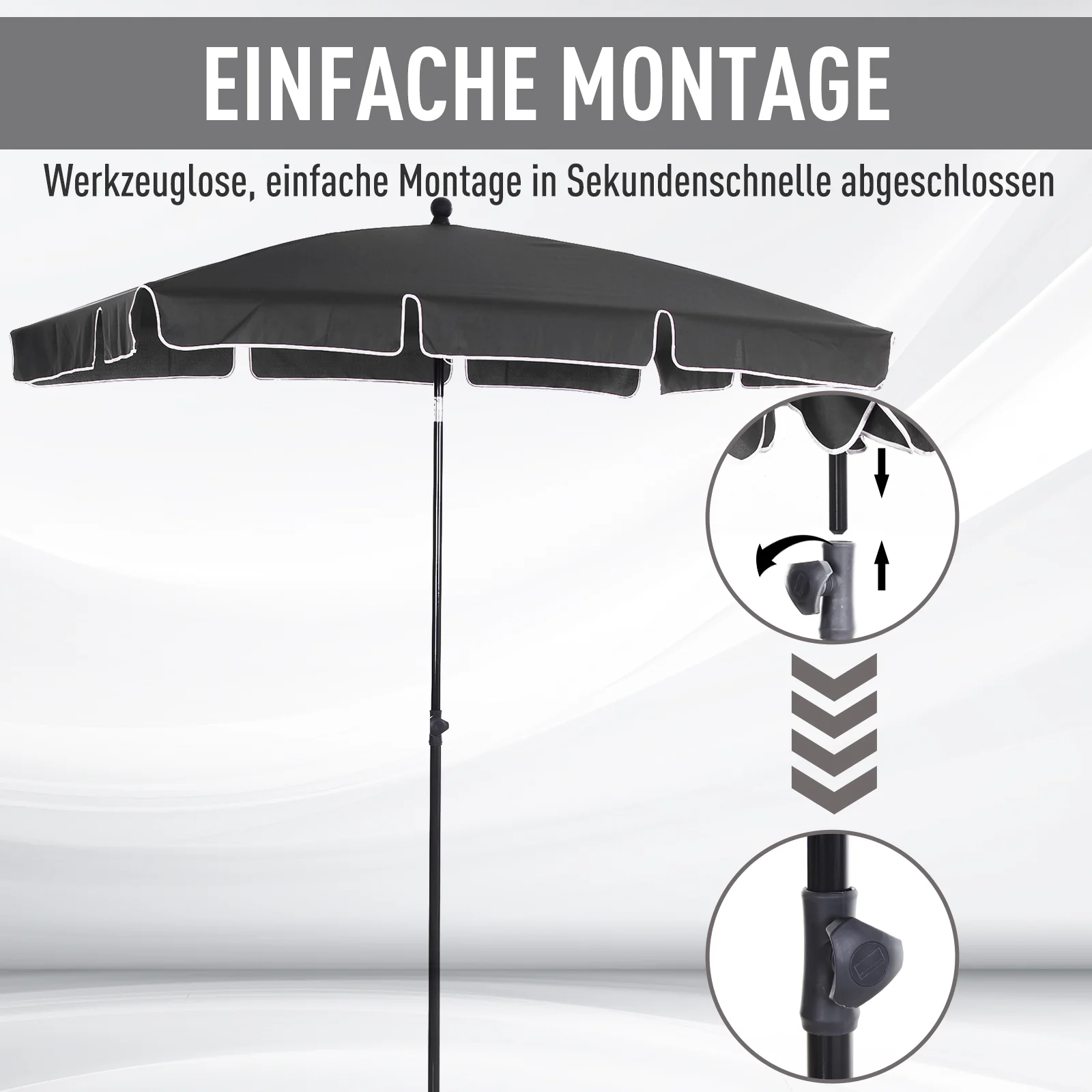 Parasol/Umbrella, Foldable Sunshade for Beach/Garden/Balcony, Grey - Image 5