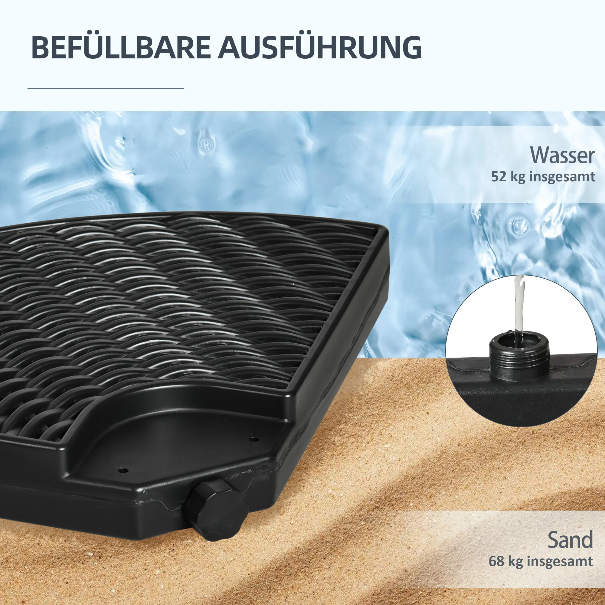 Parasol Weight Cantilever Base 52kg Water/68kg Sand Weatherproof HDPE - Image 5
