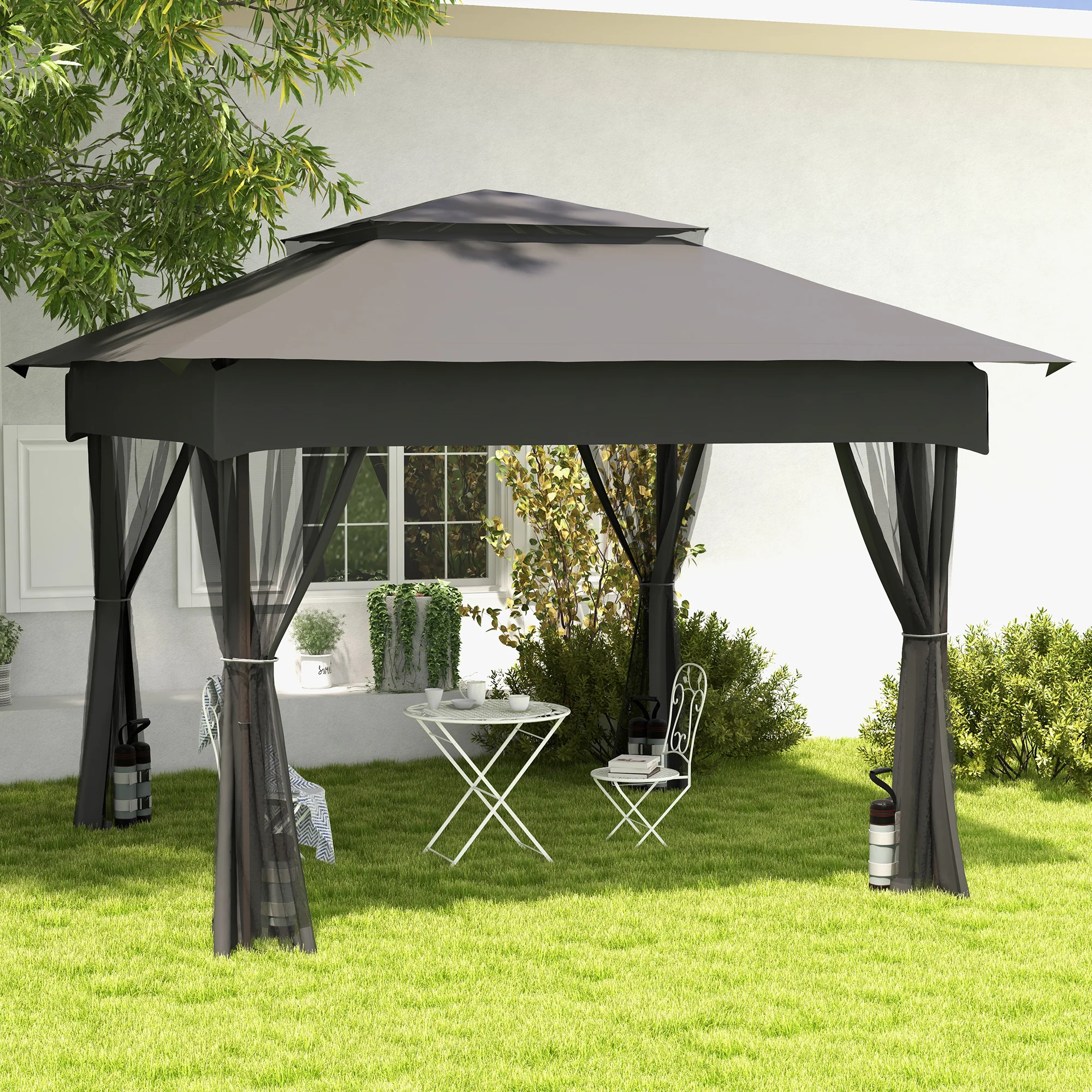 Pavilion Sandbags Set of 4 Robust Weights for Pop-Up, Grey Black Oxford Fabric - Image 2