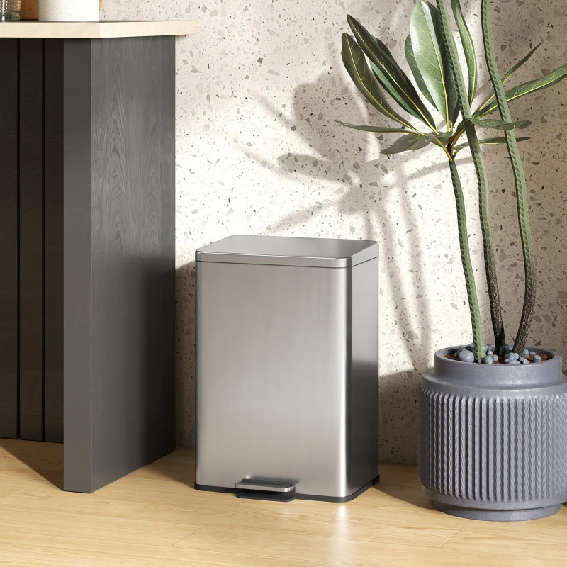 Pedal Bin 20L Soft-Close Lid Removable Inner Bucket - Silver - Image 2