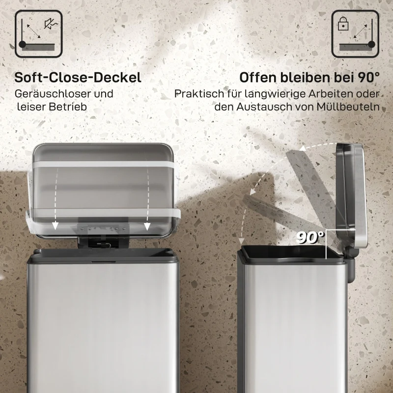 Pedal Bin 20L Soft-Close Lid Removable Inner Bucket - Silver - Image 5