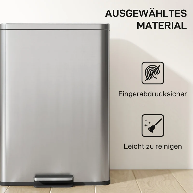 Pedal Bin 20L Soft-Close Lid Removable Inner Bucket - Silver - Image 6