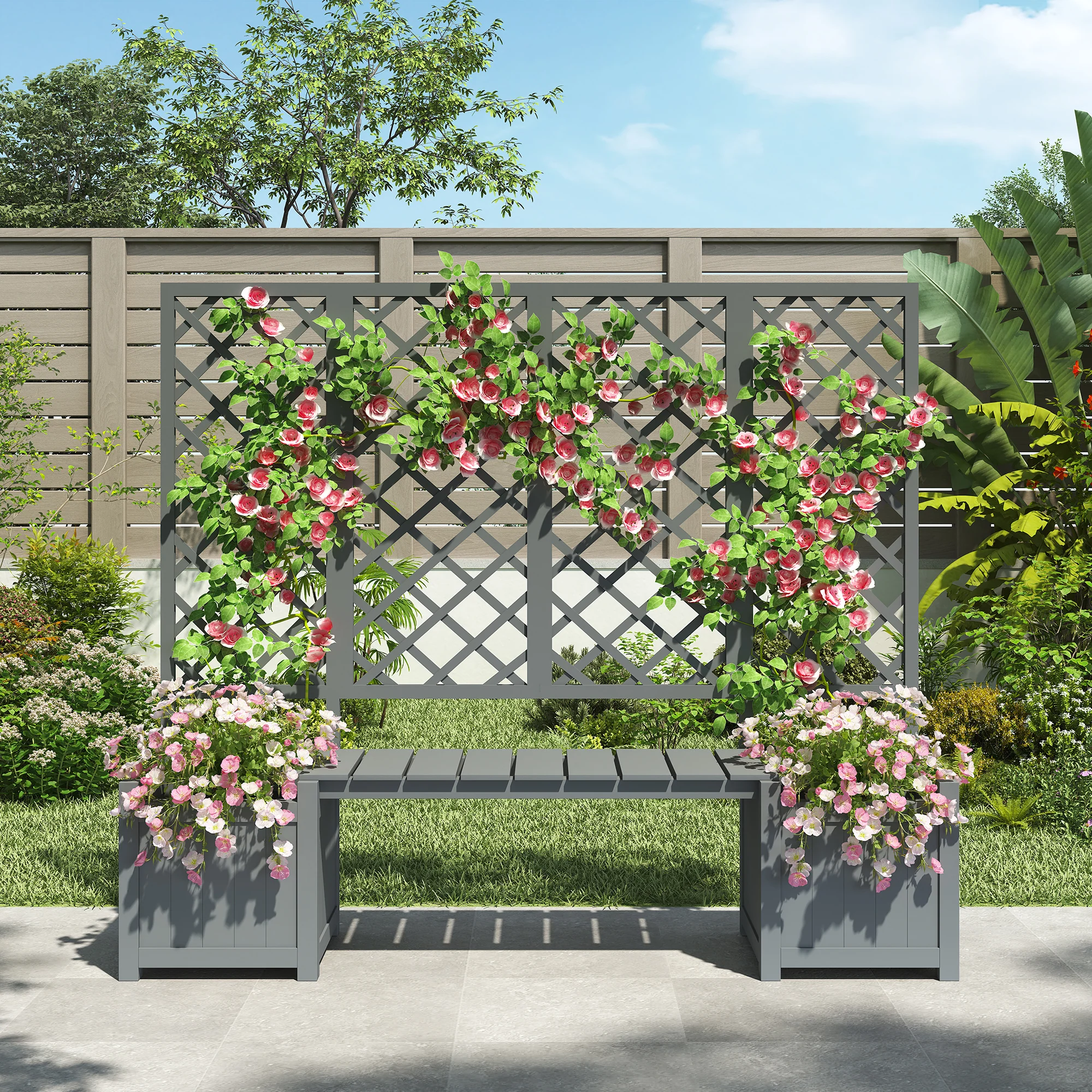 Planter Box with Trellis and Seating - Solid Grey Fir - Image 4
