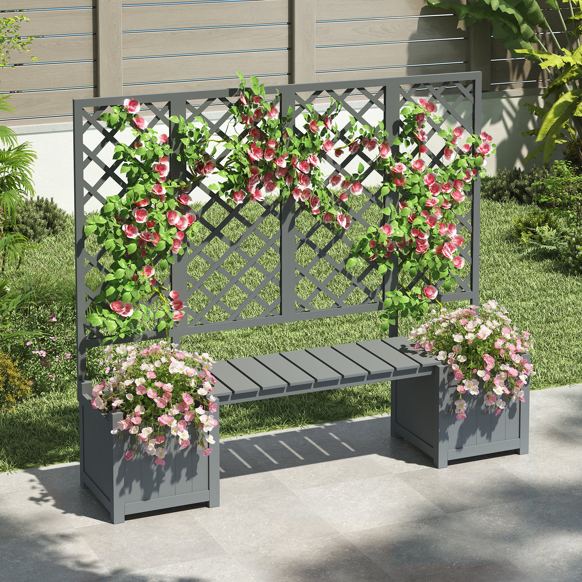 Planter Box with Trellis and Seating - Solid Grey Fir - Image 9