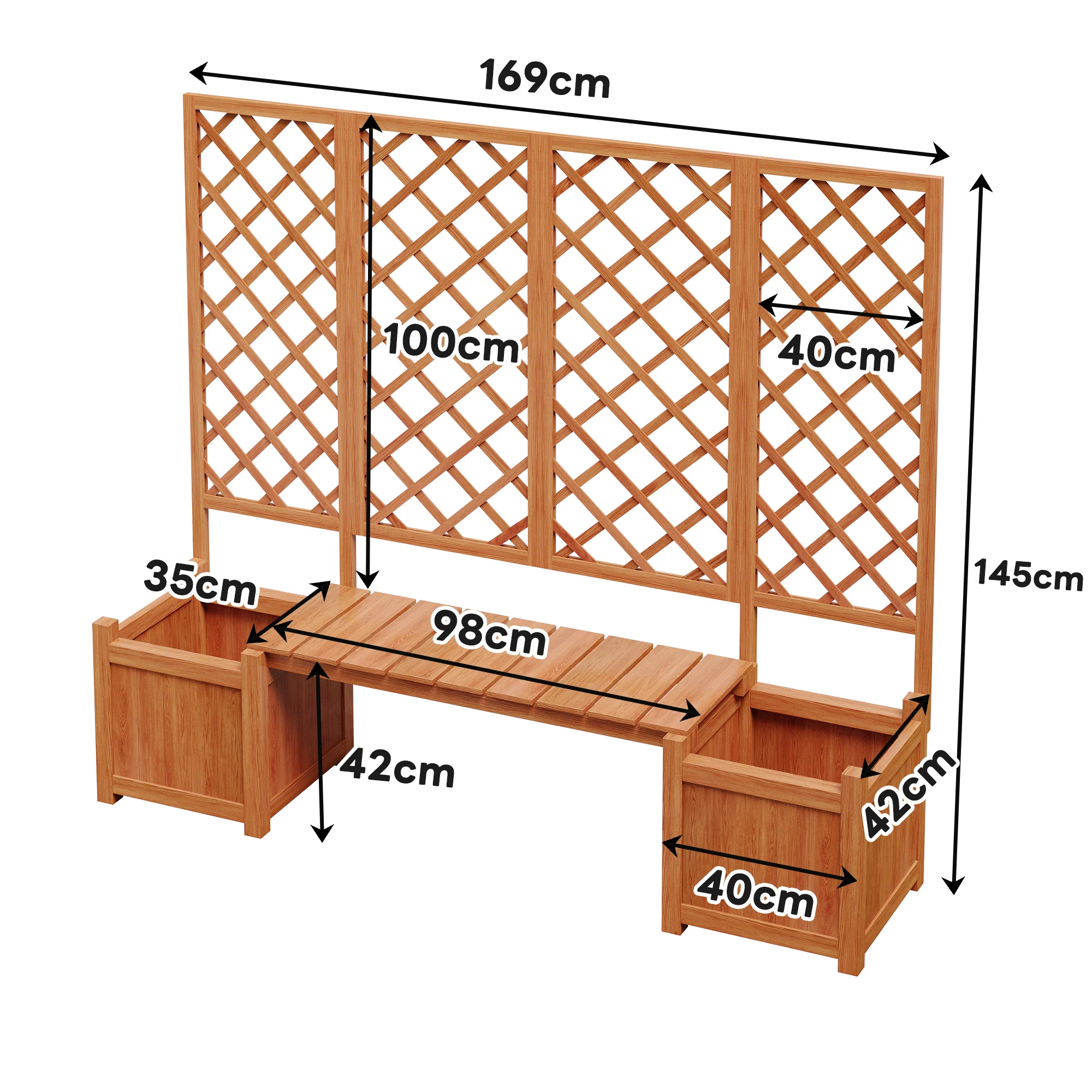 Planter Box with Trellis, Seat & Storage - Brown Solid Fir Wood - Image 6