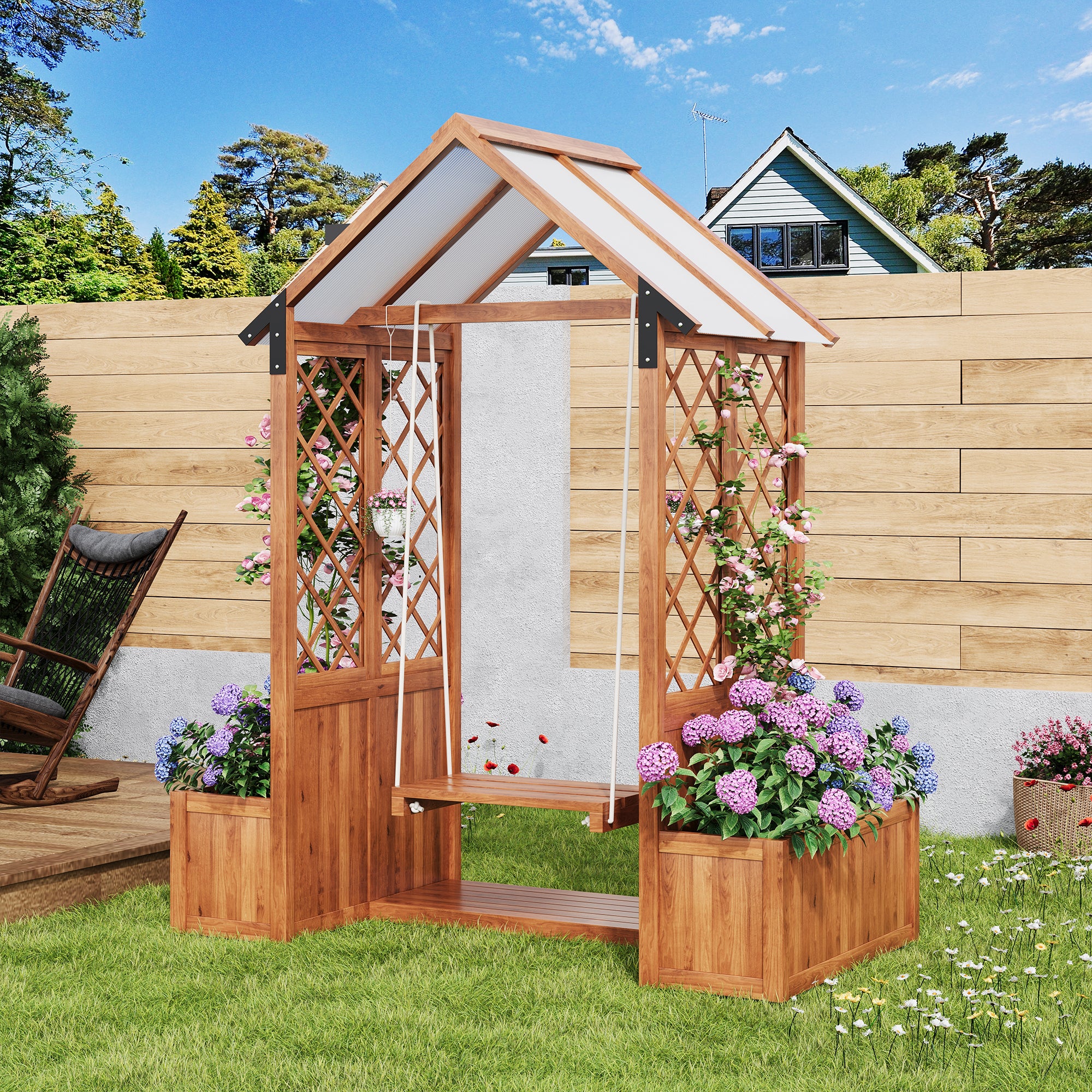 Planter with Trellis and Sunroof, Brown Solid Wood - Image 10